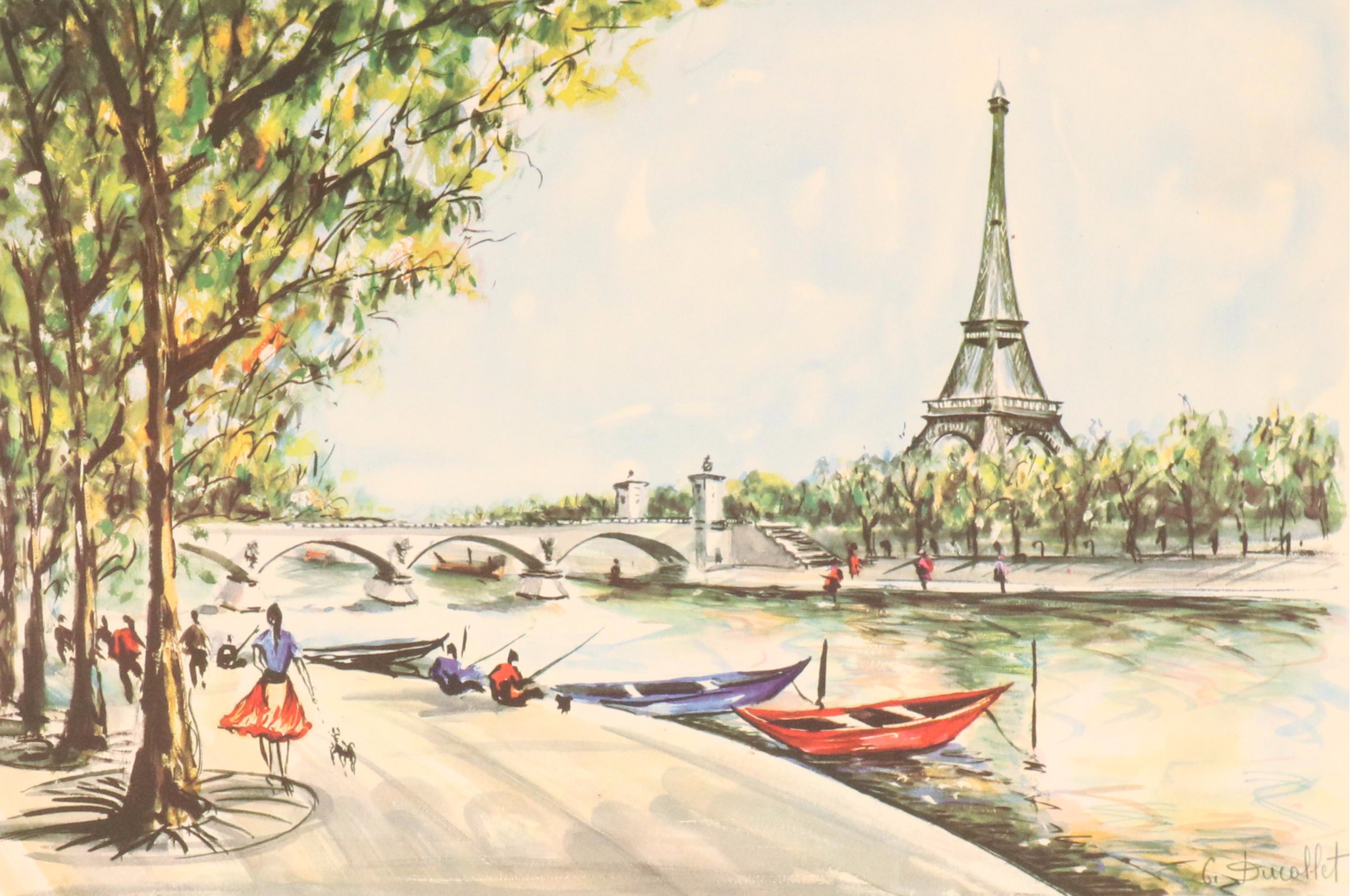 Offset Lithographs After Claude Ducollet with Parisian Street Scenes