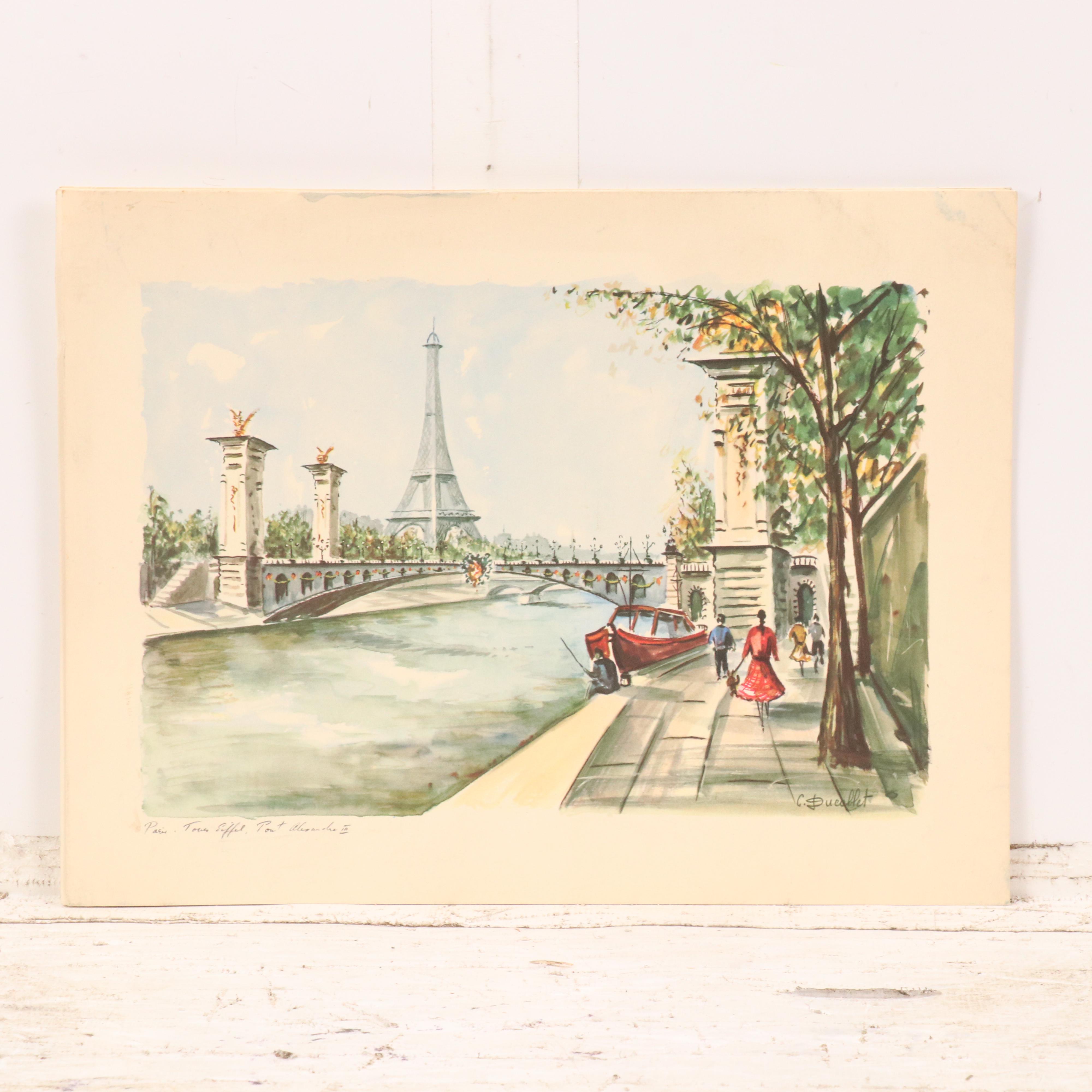 Offset Lithographs After Claude Ducollet with Parisian Street Scenes