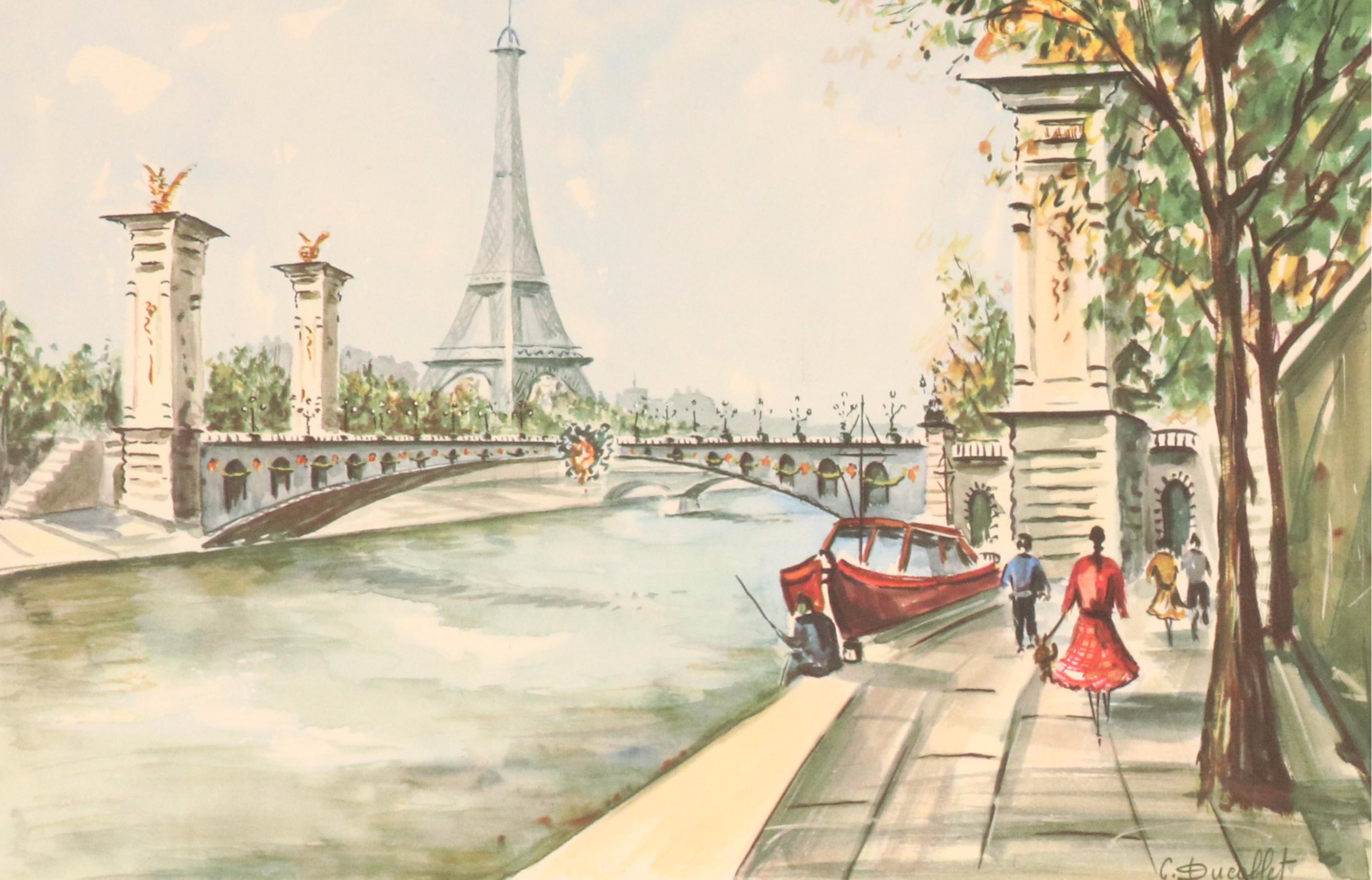 Offset Lithographs After Claude Ducollet with Parisian Street Scenes