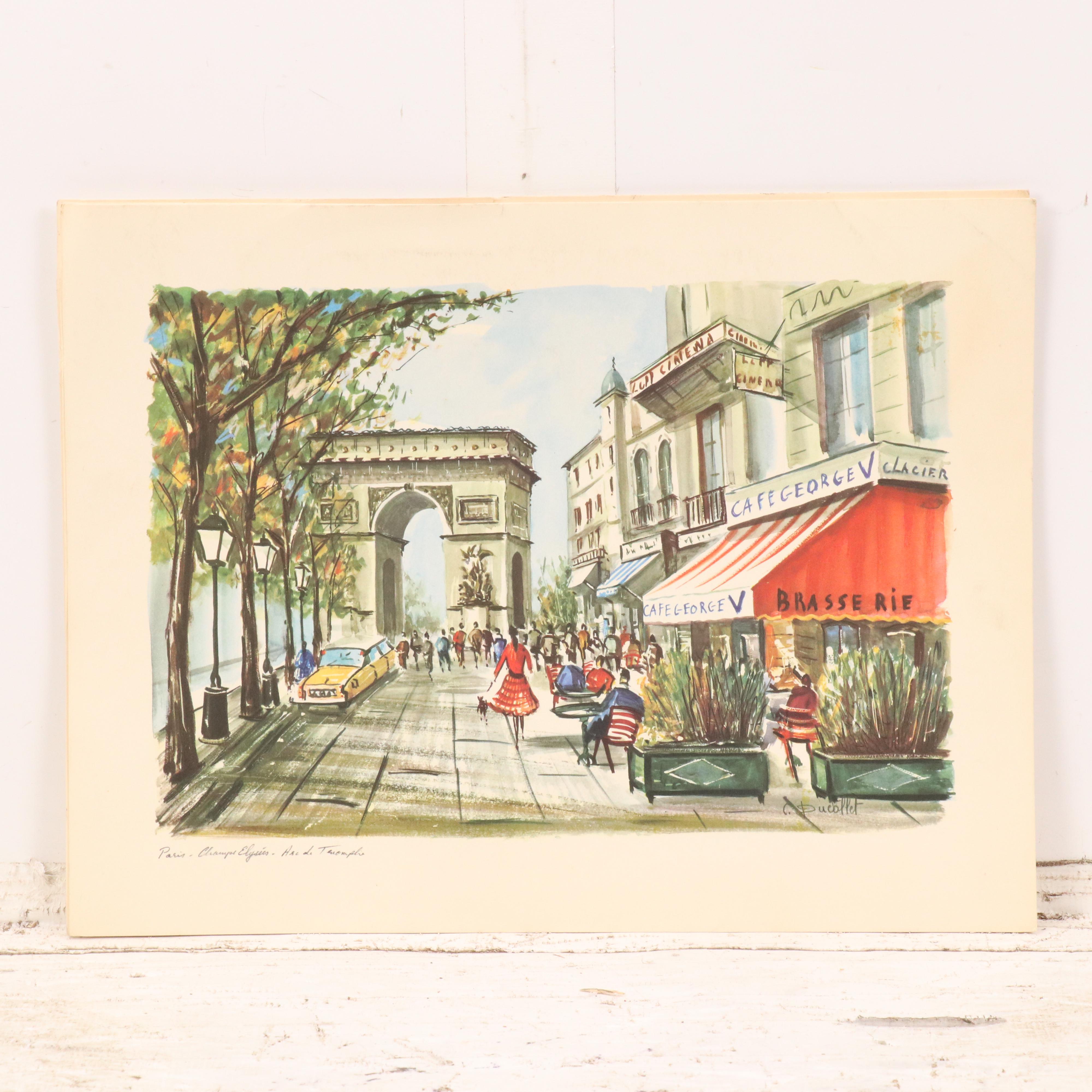 Offset Lithographs After Claude Ducollet with Parisian Street Scenes