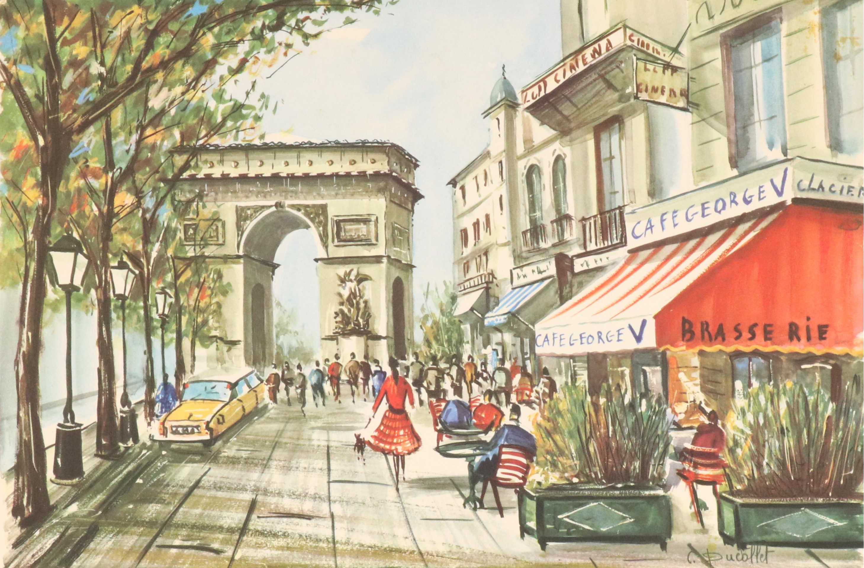 Offset Lithographs After Claude Ducollet with Parisian Street Scenes