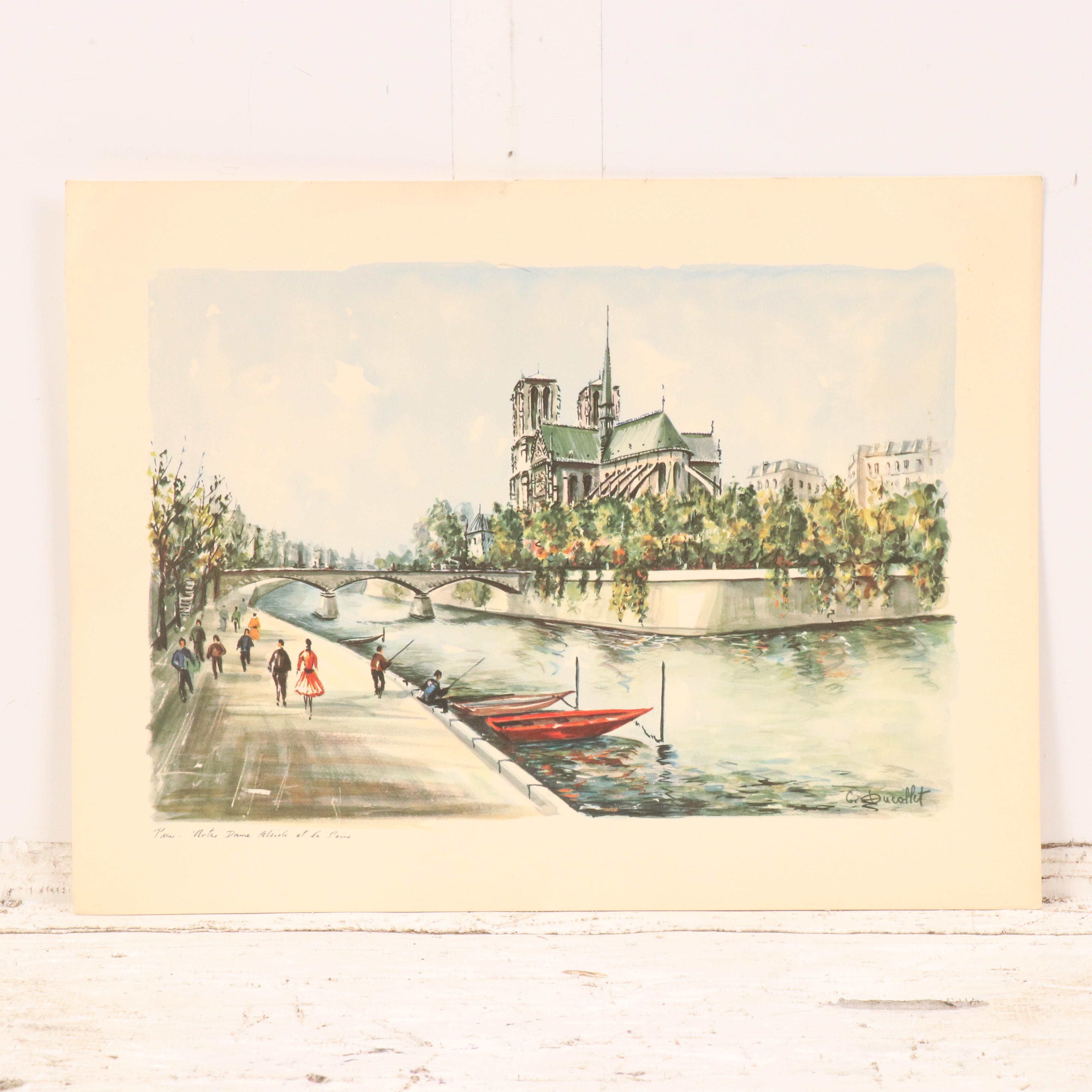 Offset Lithographs After Claude Ducollet with Parisian Street Scenes