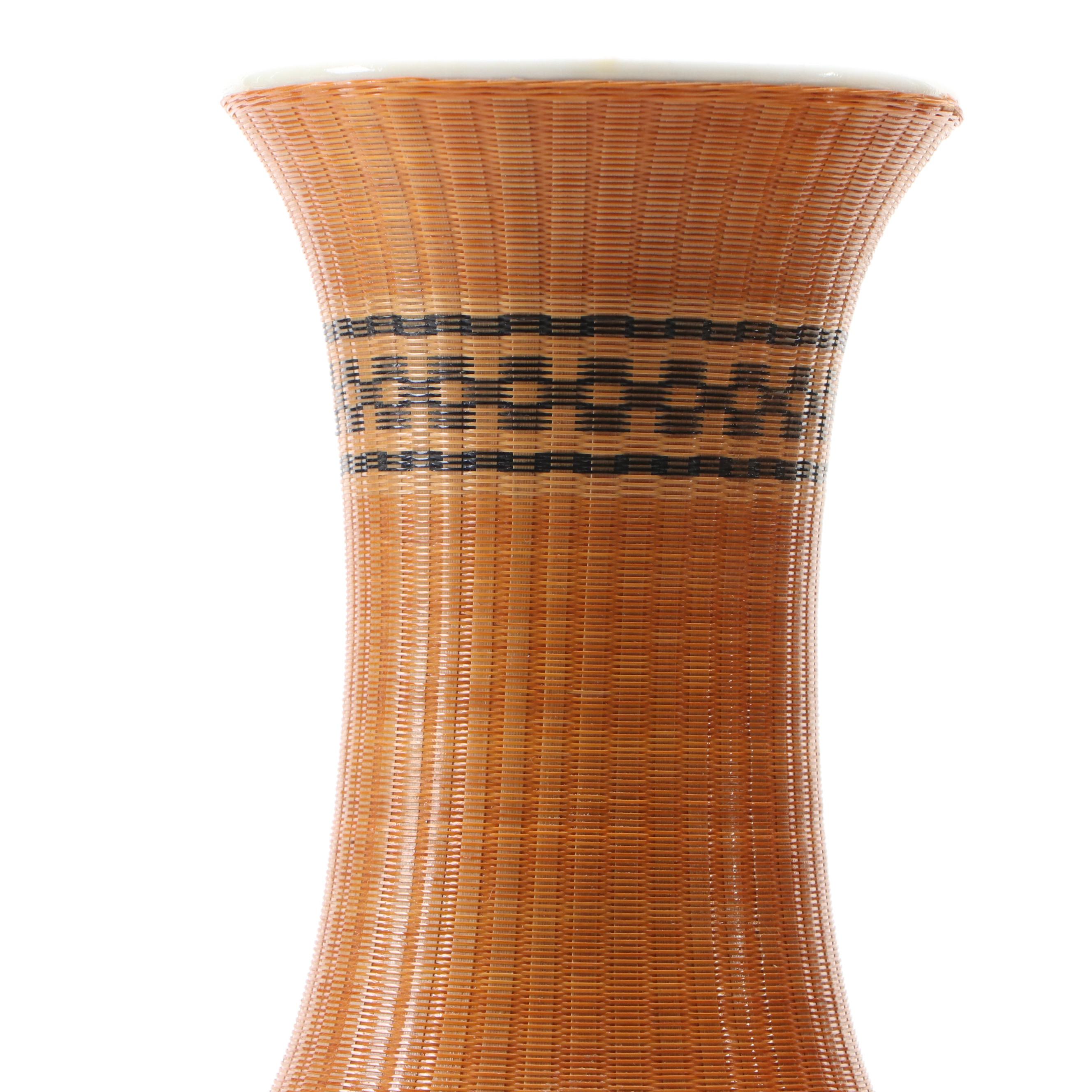 Chinese Woven Bamboo and Porcelain Vases