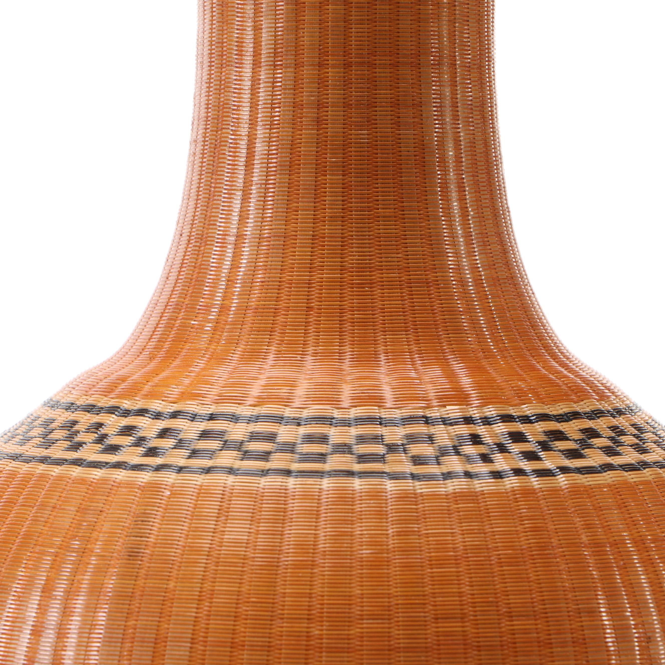 Chinese Woven Bamboo and Porcelain Vases