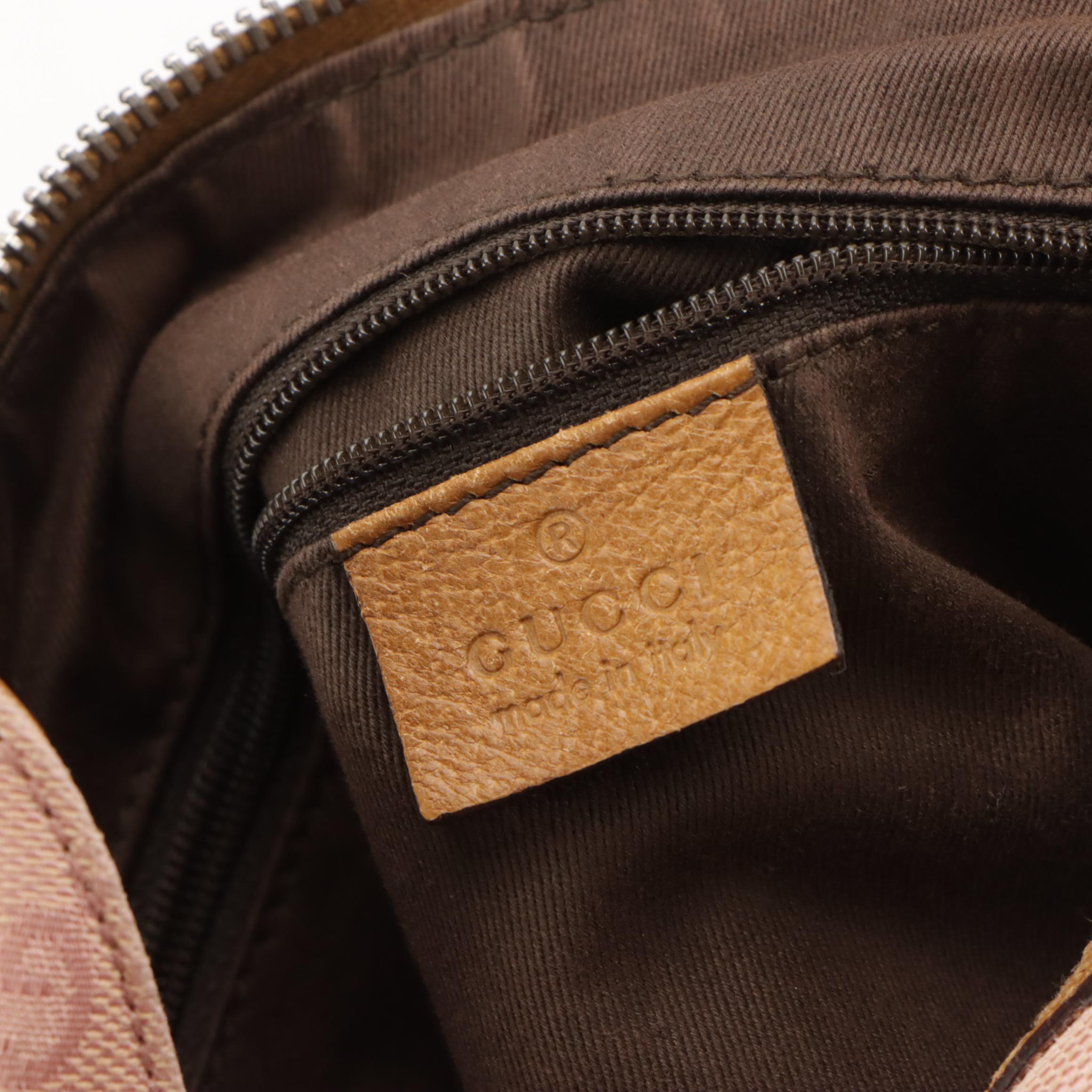 Gucci Horsebit Strap Hobo Shoulder Bag in Pink GG Canvas and Brown Leather