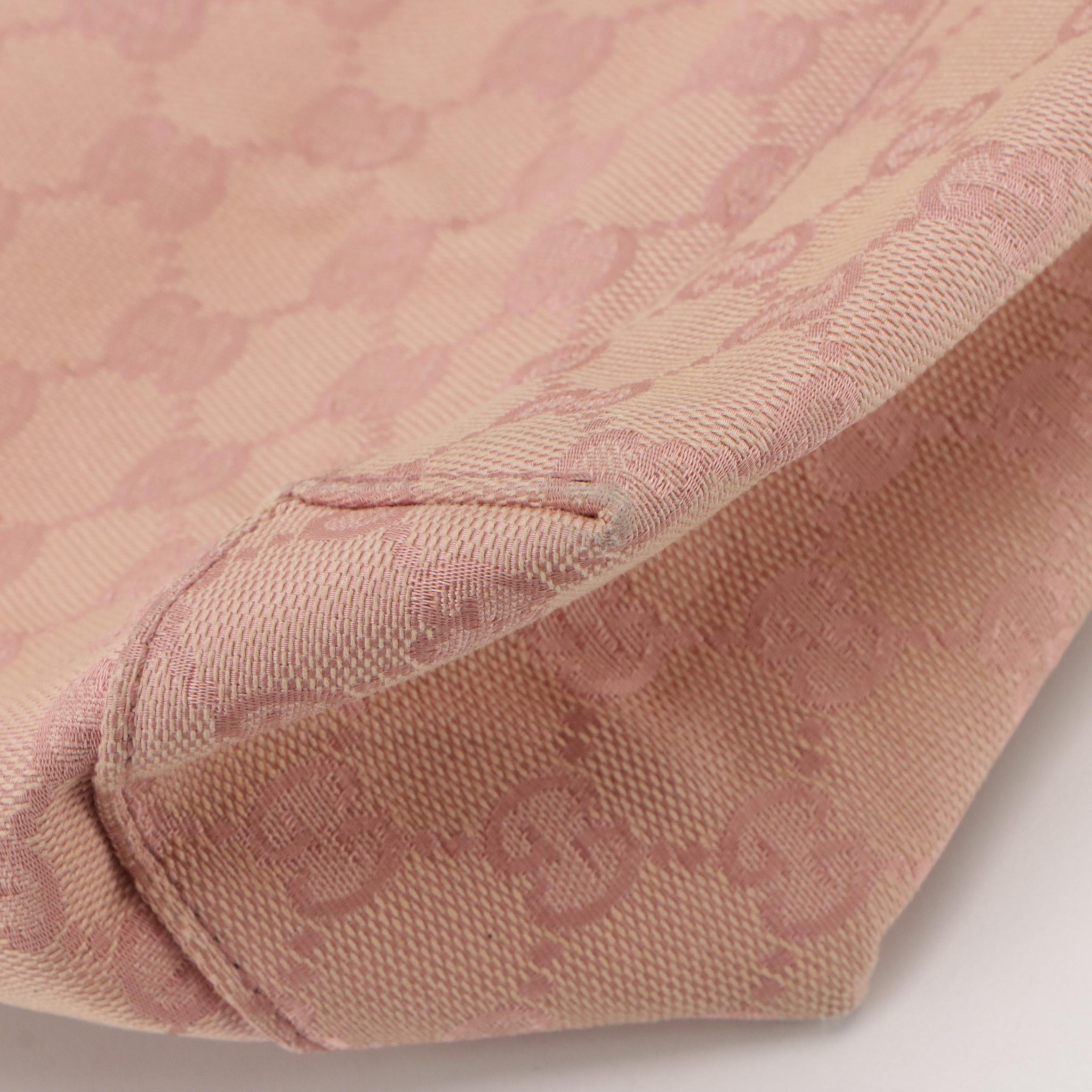 Gucci Horsebit Strap Hobo Shoulder Bag in Pink GG Canvas and Brown Leather