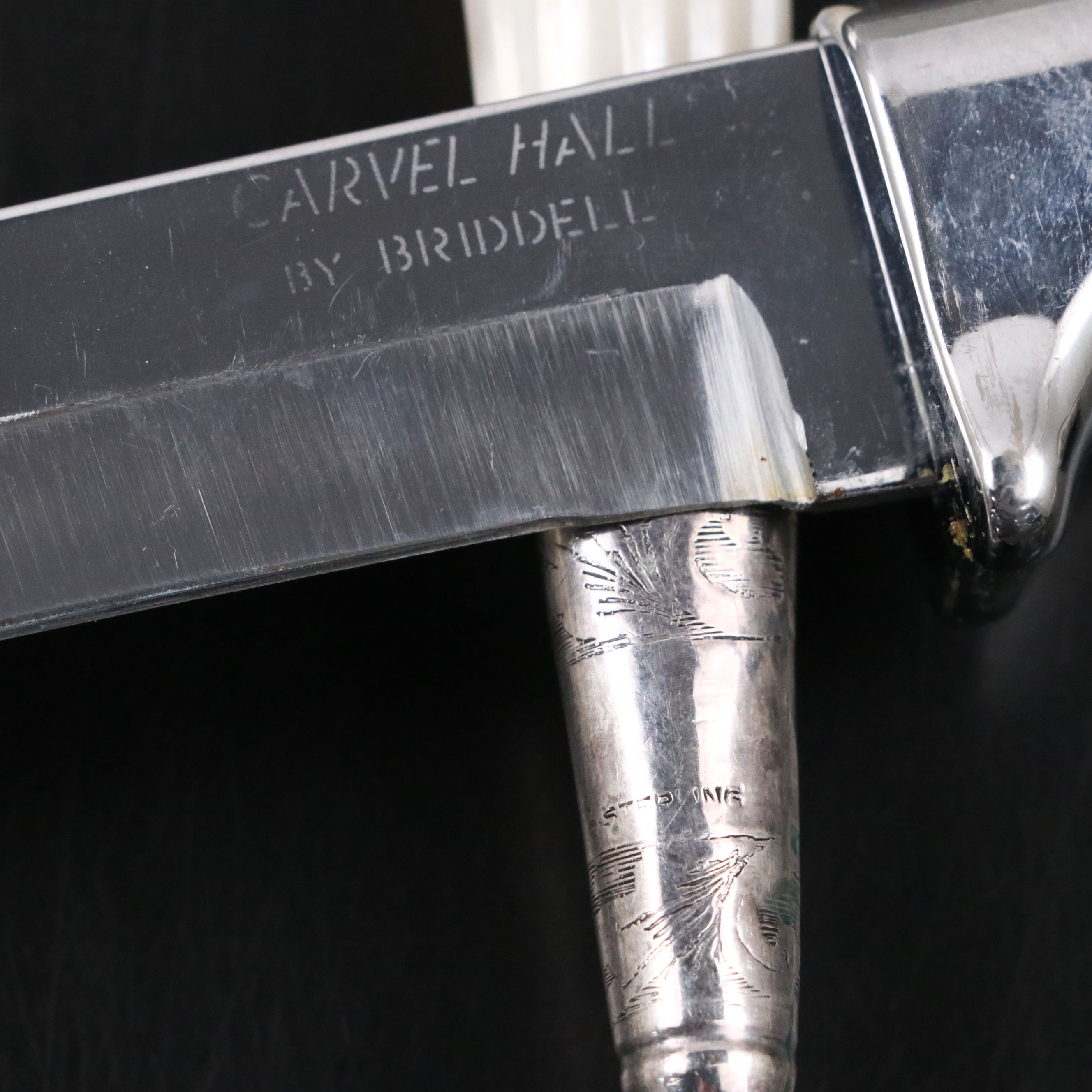 Carvel Hall Silver Overlay Carving Set with Victorian Carved MOP Asparagus Fork