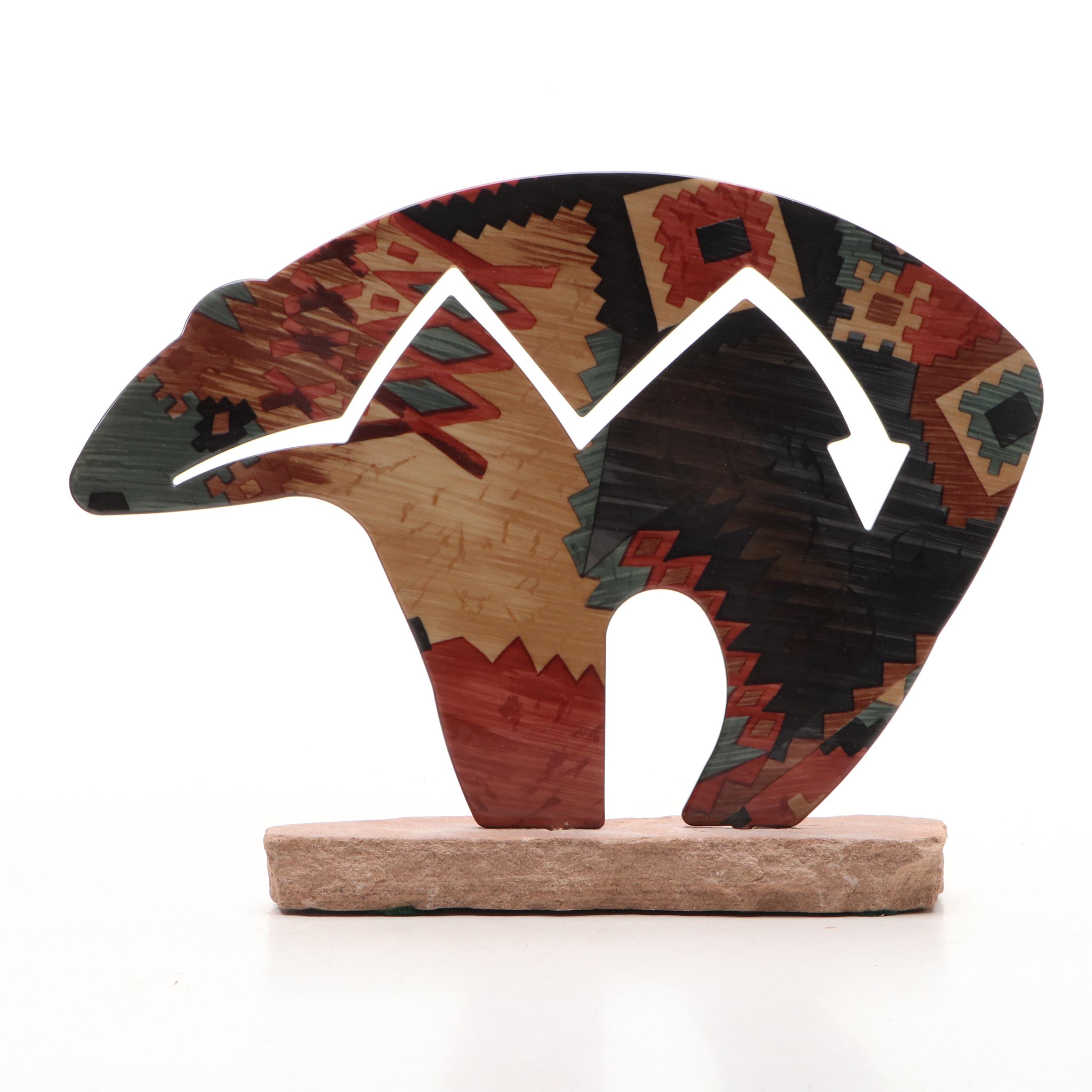 Southwestern Style Heartline Fetish Bear Cutout with Red Ceramic Vase