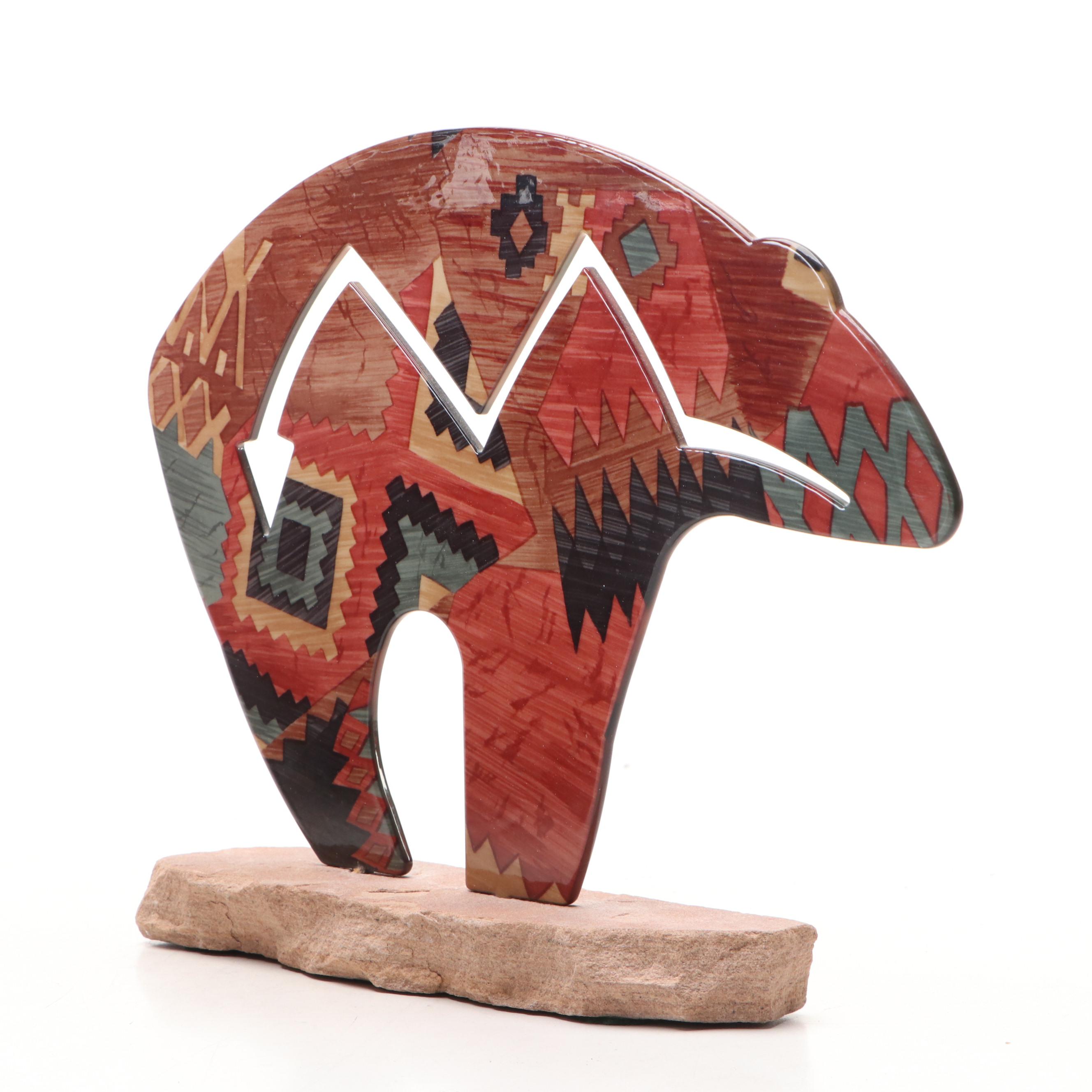 Southwestern Style Heartline Fetish Bear Cutout with Red Ceramic Vase