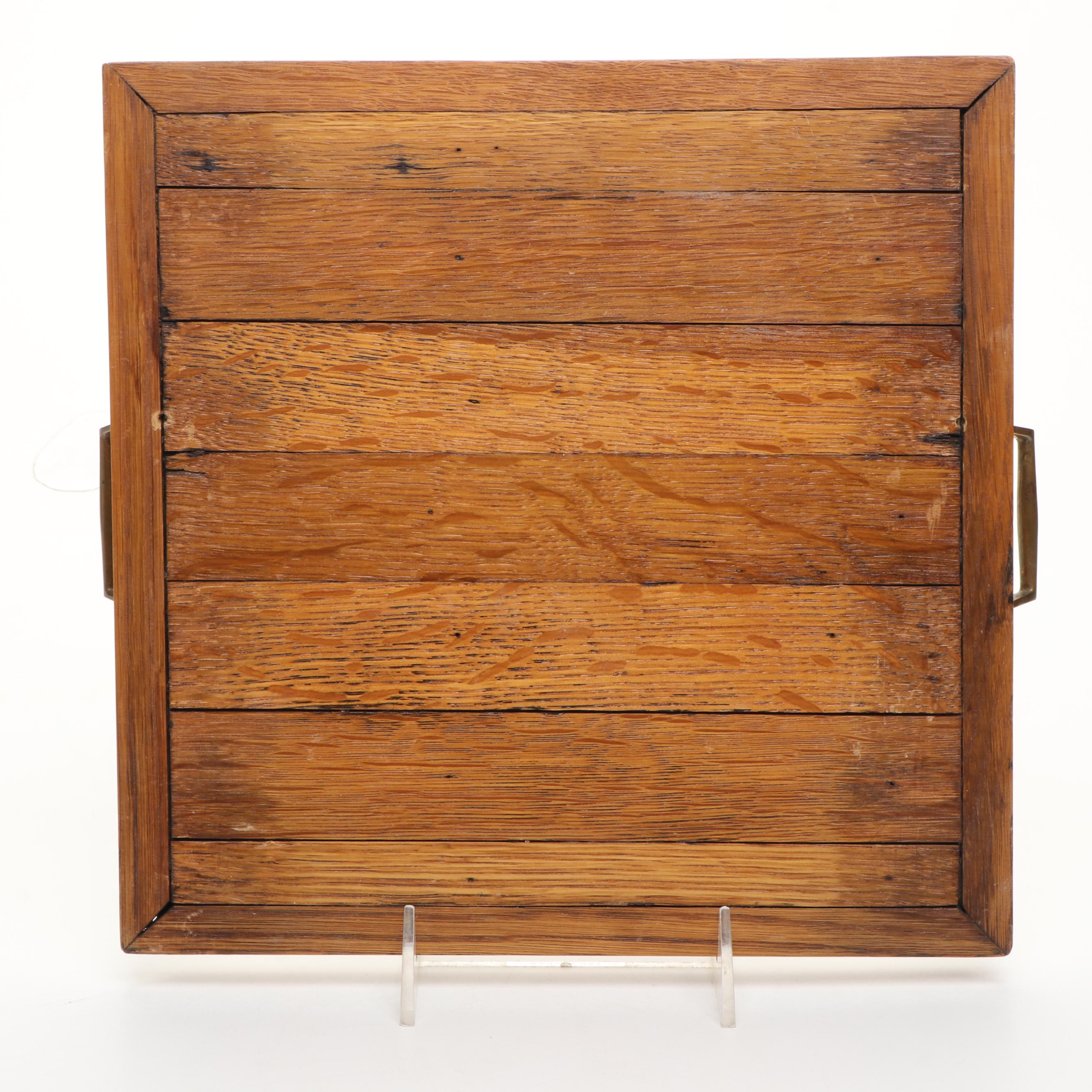 Delft Tile Wood Encased Tray with "Irises" after Van Gogh  Enameled Plaque