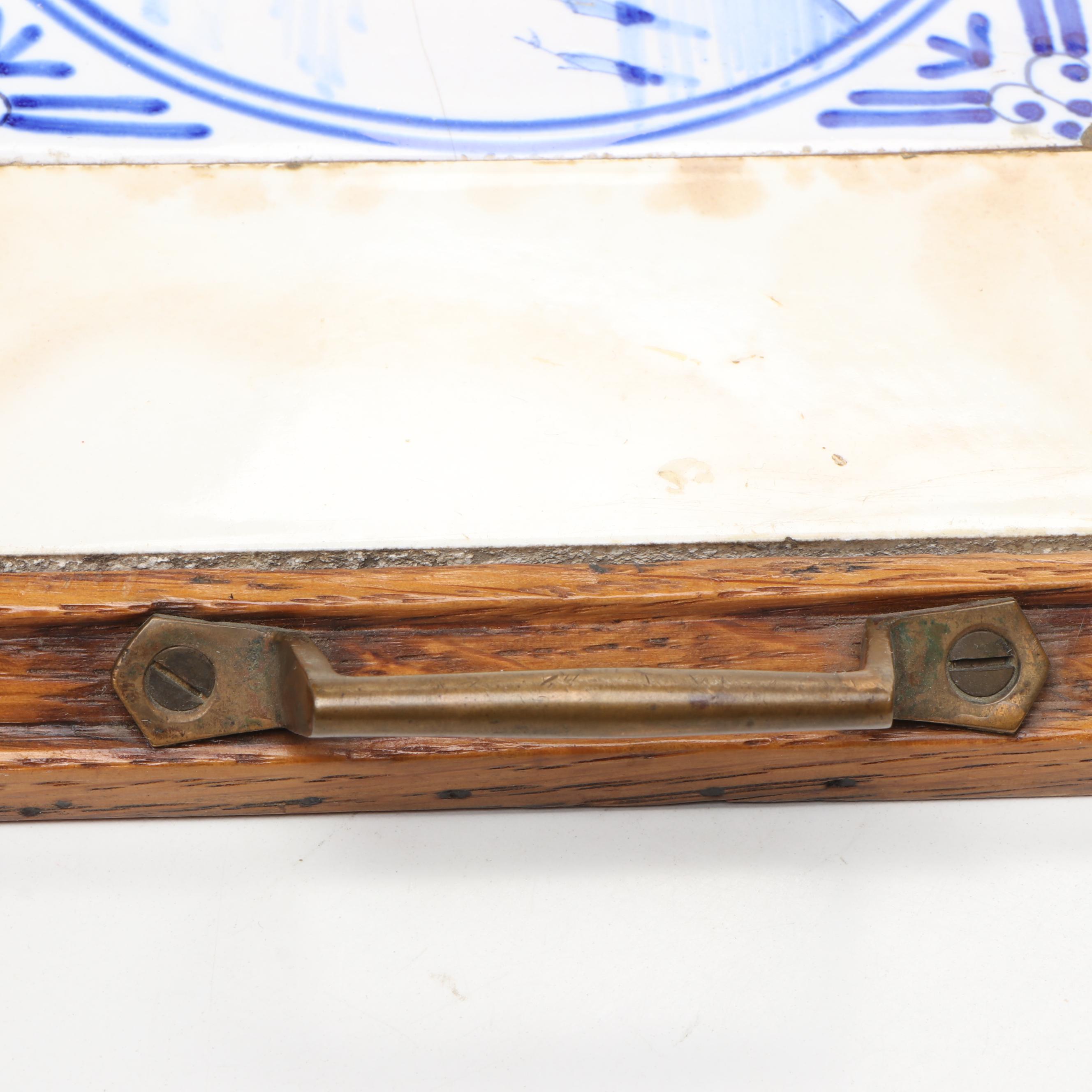 Delft Tile Wood Encased Tray with "Irises" after Van Gogh  Enameled Plaque