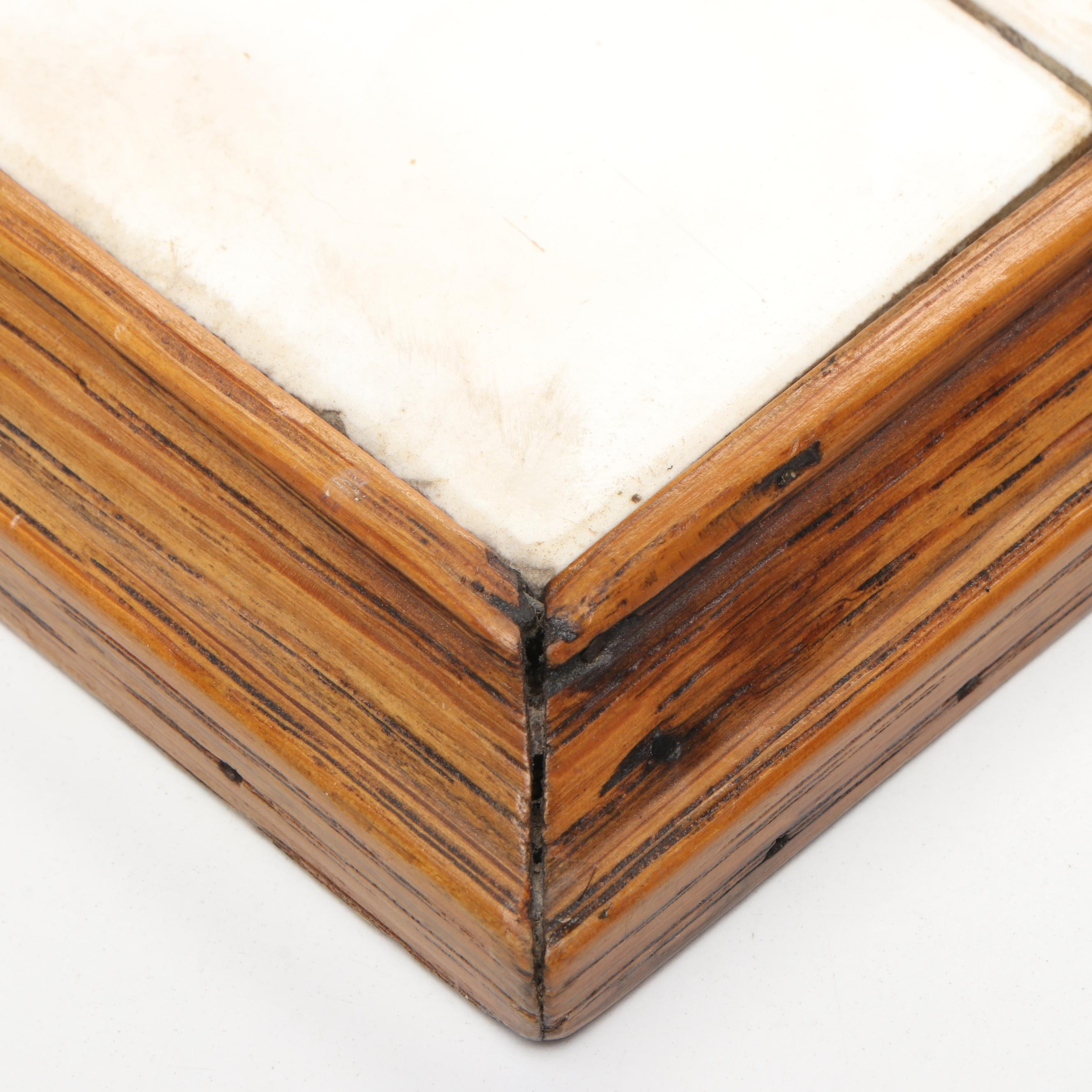 Delft Tile Wood Encased Tray with "Irises" after Van Gogh  Enameled Plaque