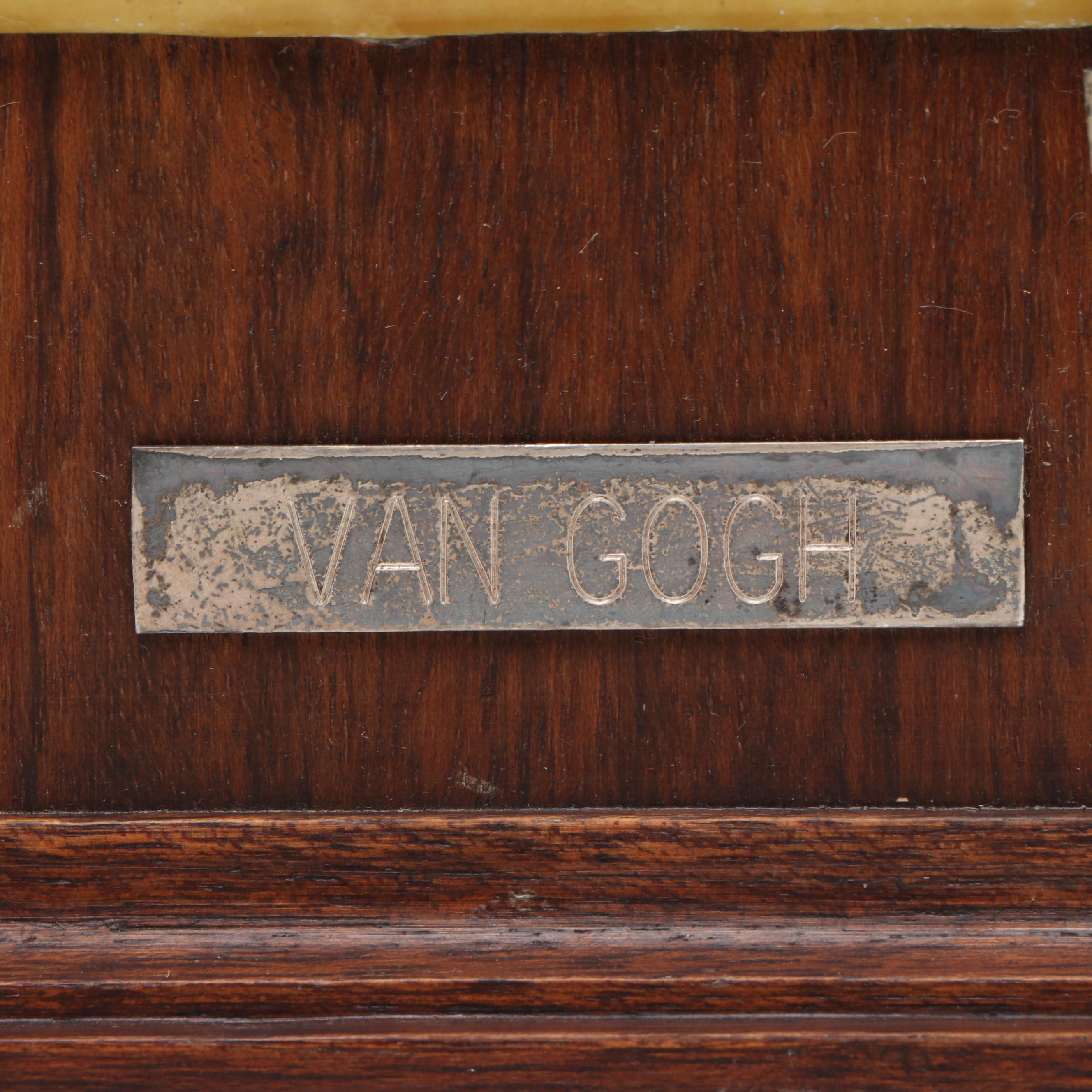 Delft Tile Wood Encased Tray with "Irises" after Van Gogh  Enameled Plaque