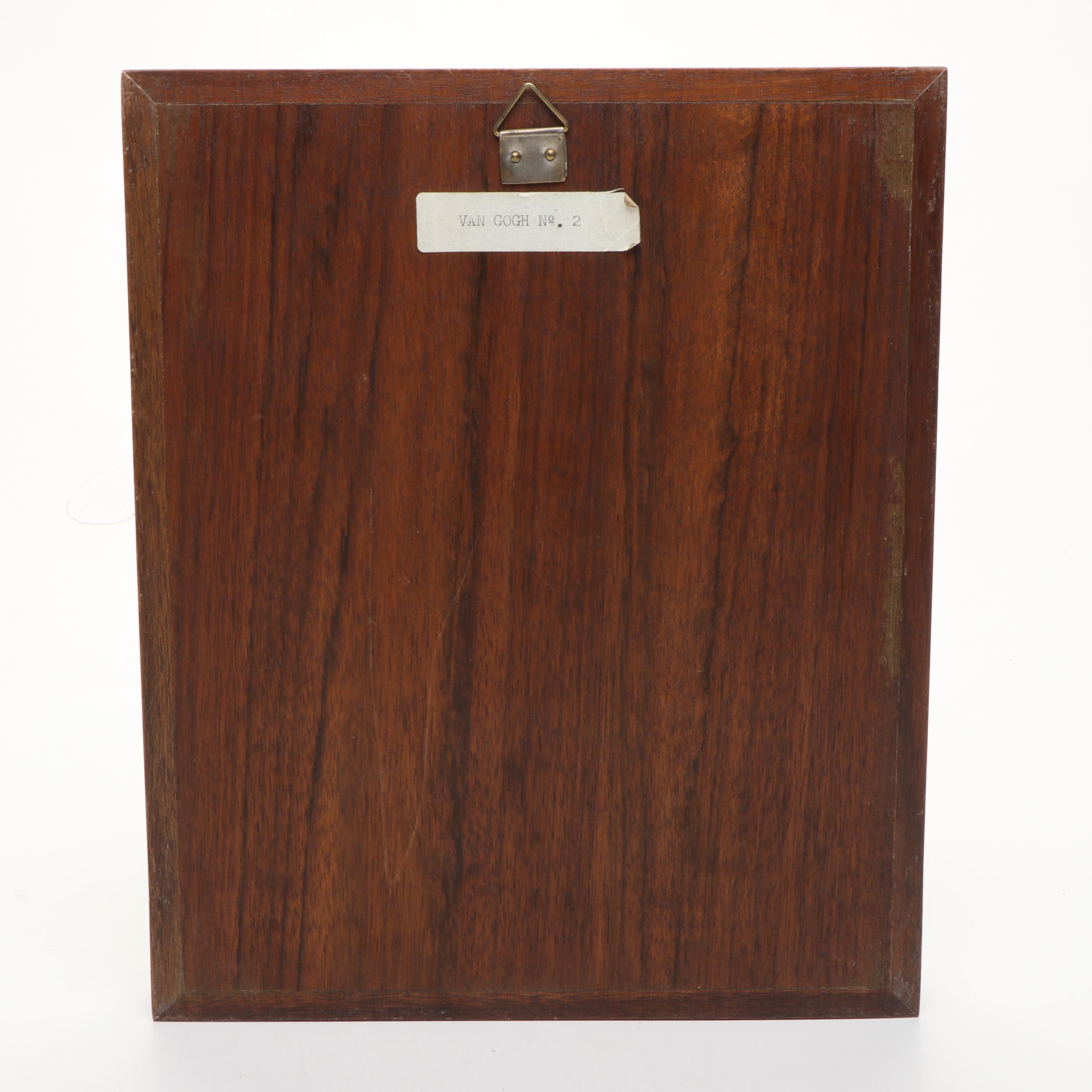 Delft Tile Wood Encased Tray with "Irises" after Van Gogh  Enameled Plaque