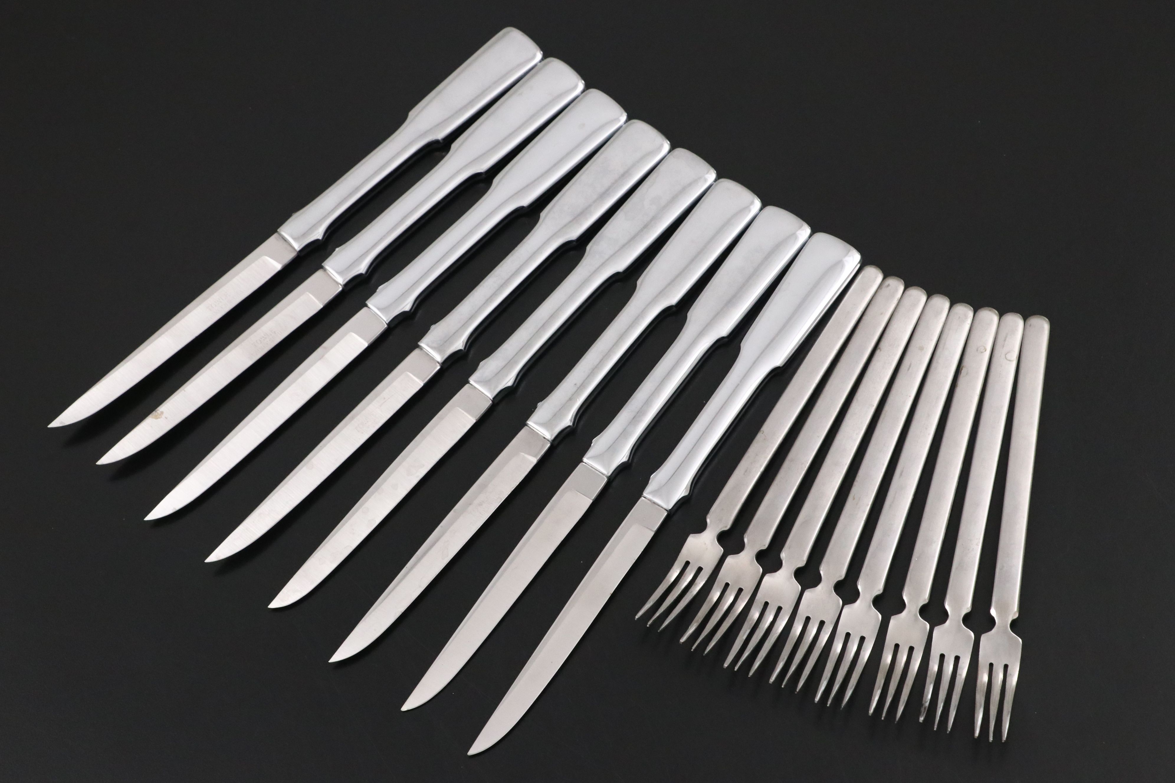 Towle "Byfield" Stainless Steel Steak Knives with Knobler Cocktail Forks