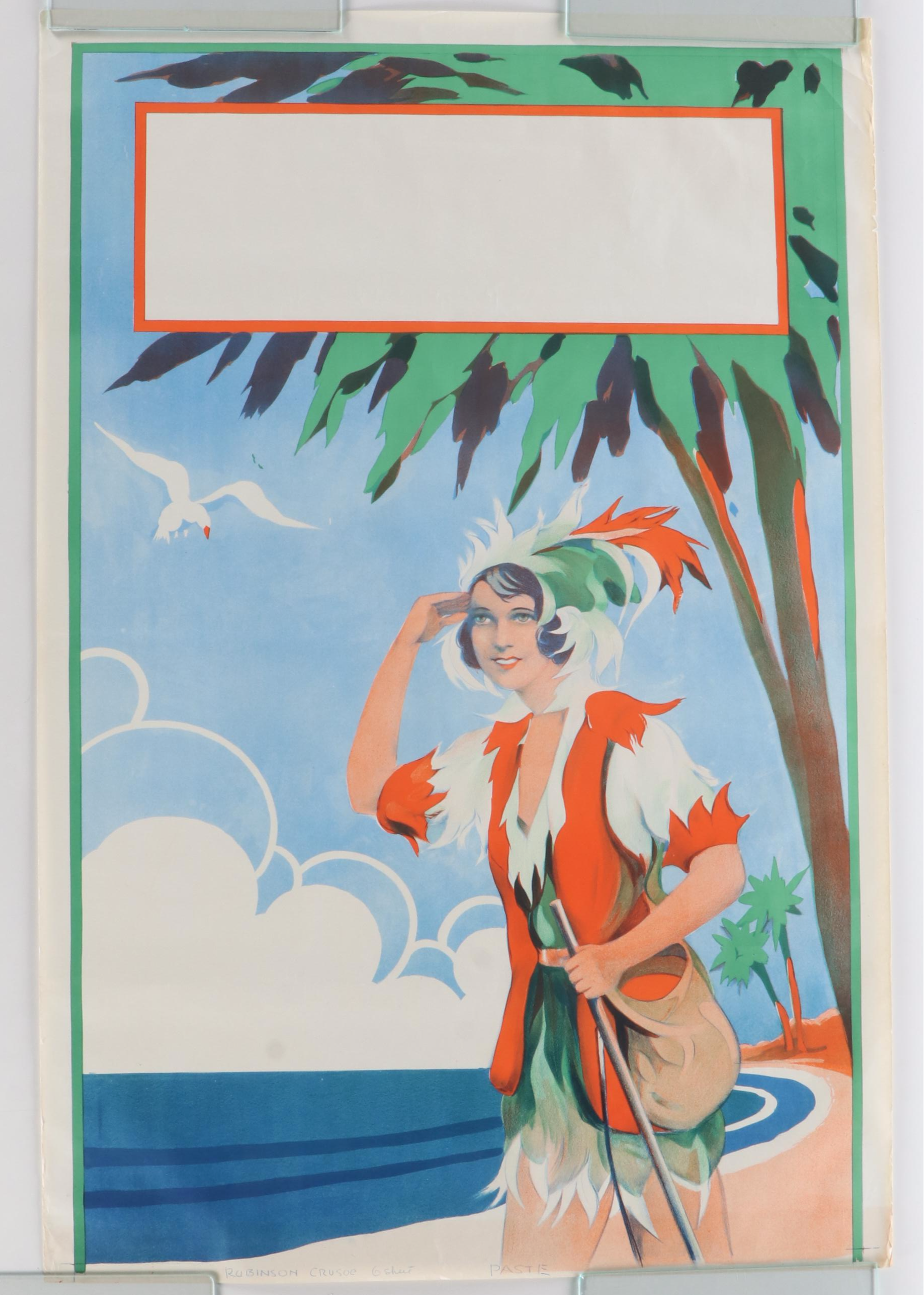 Robinson Crusoe Large Lithograph Theater Advertising Poster in Two Parts