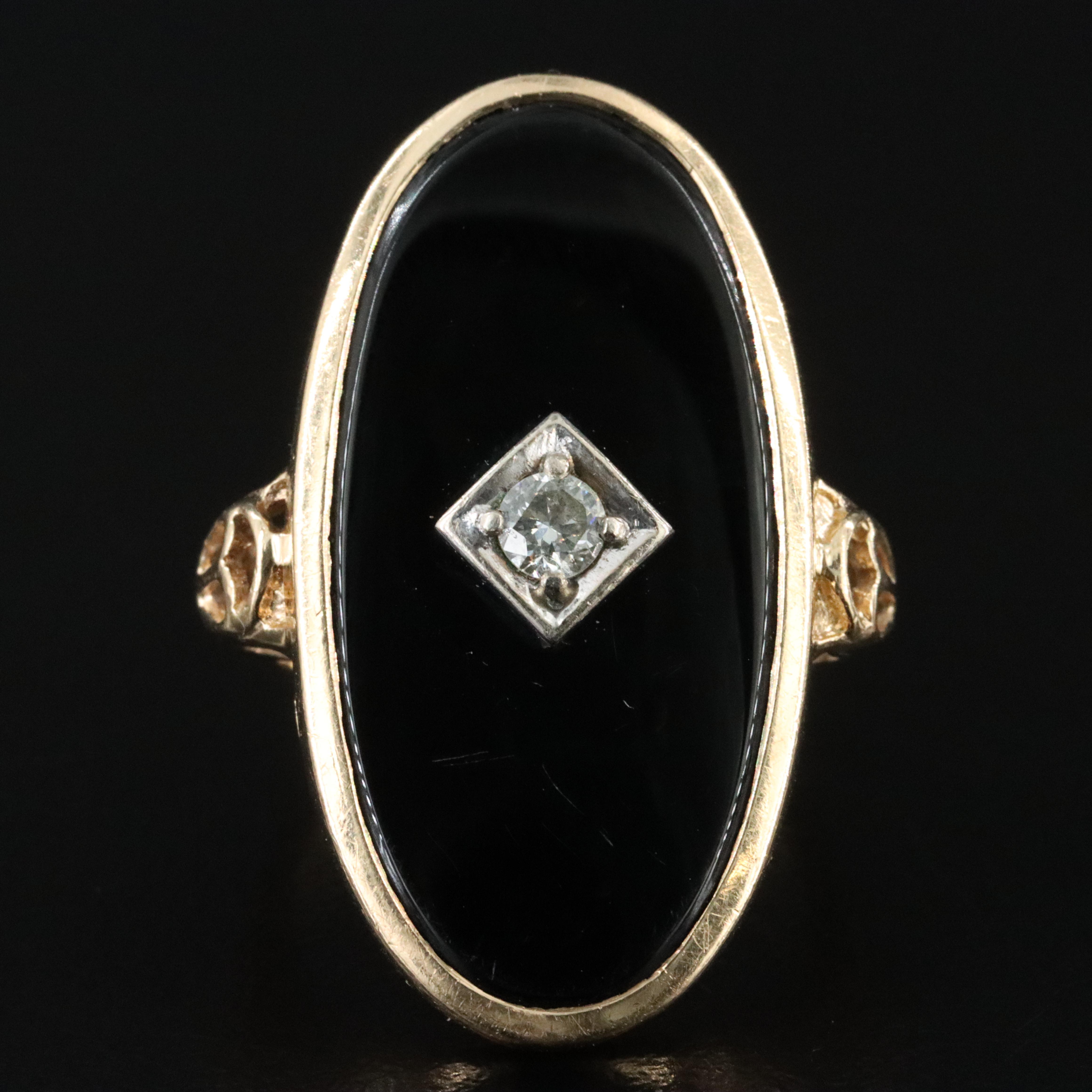 Vintage 14K Black Onyx and Diamond Ring