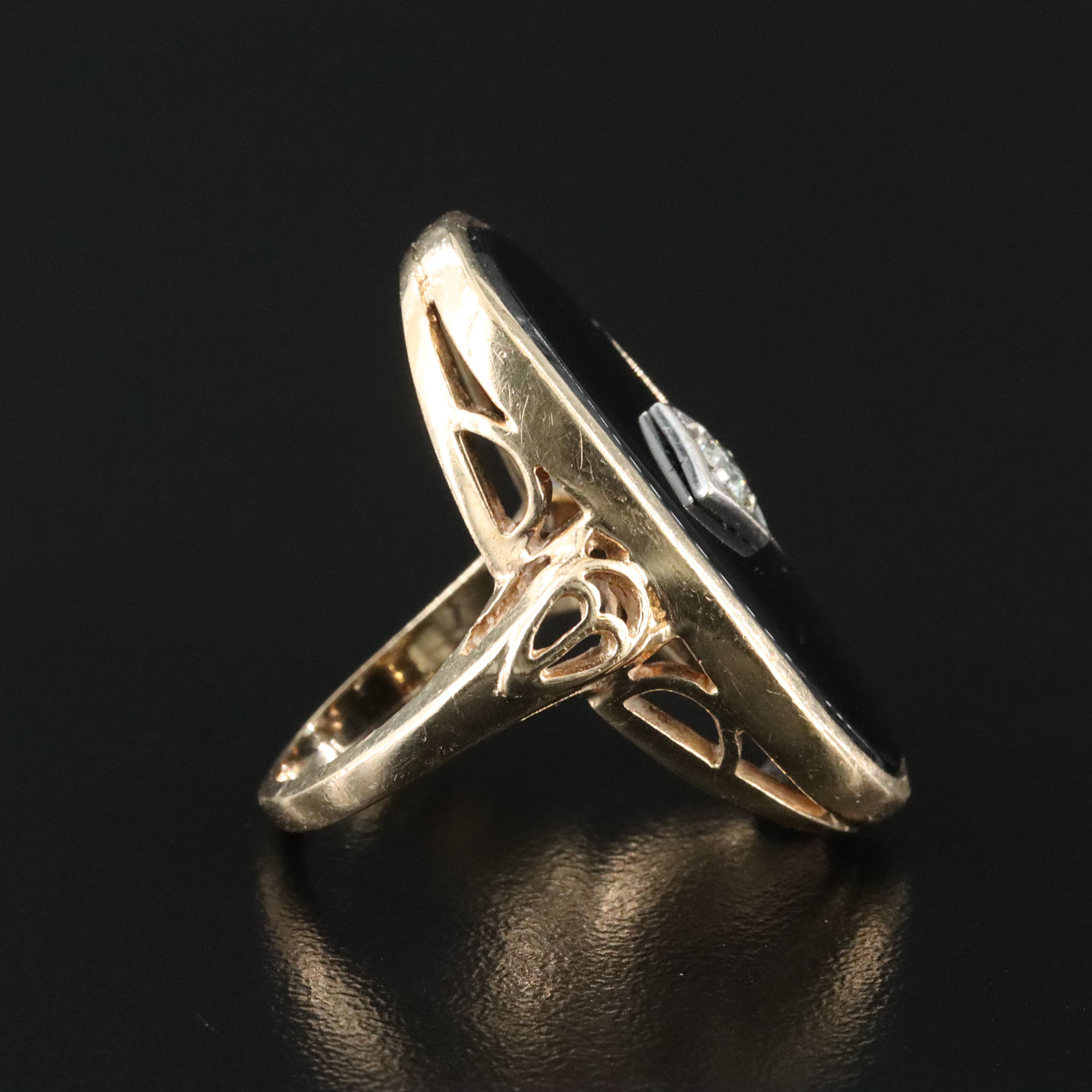 Vintage 14K Black Onyx and Diamond Ring