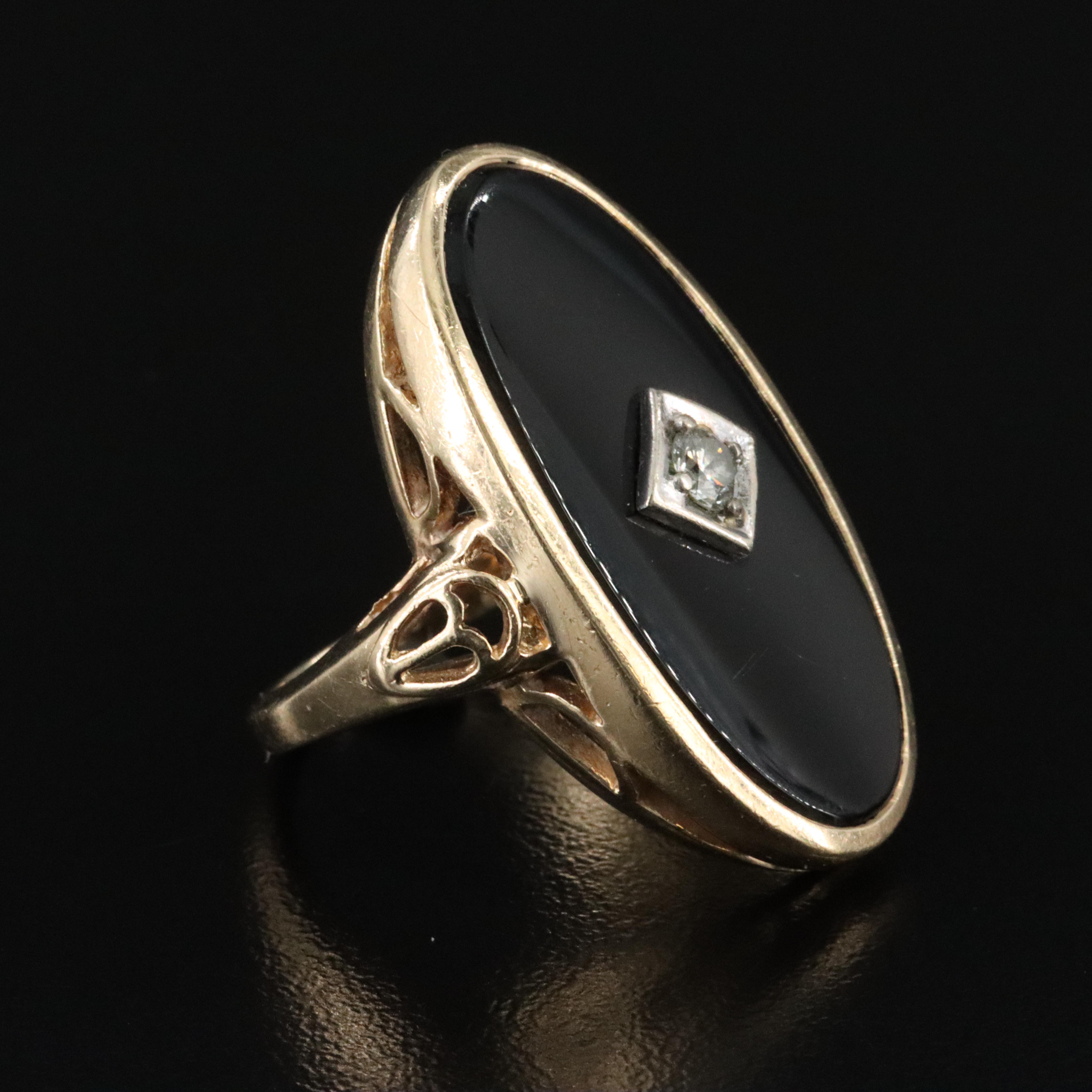 Vintage 14K Black Onyx and Diamond Ring