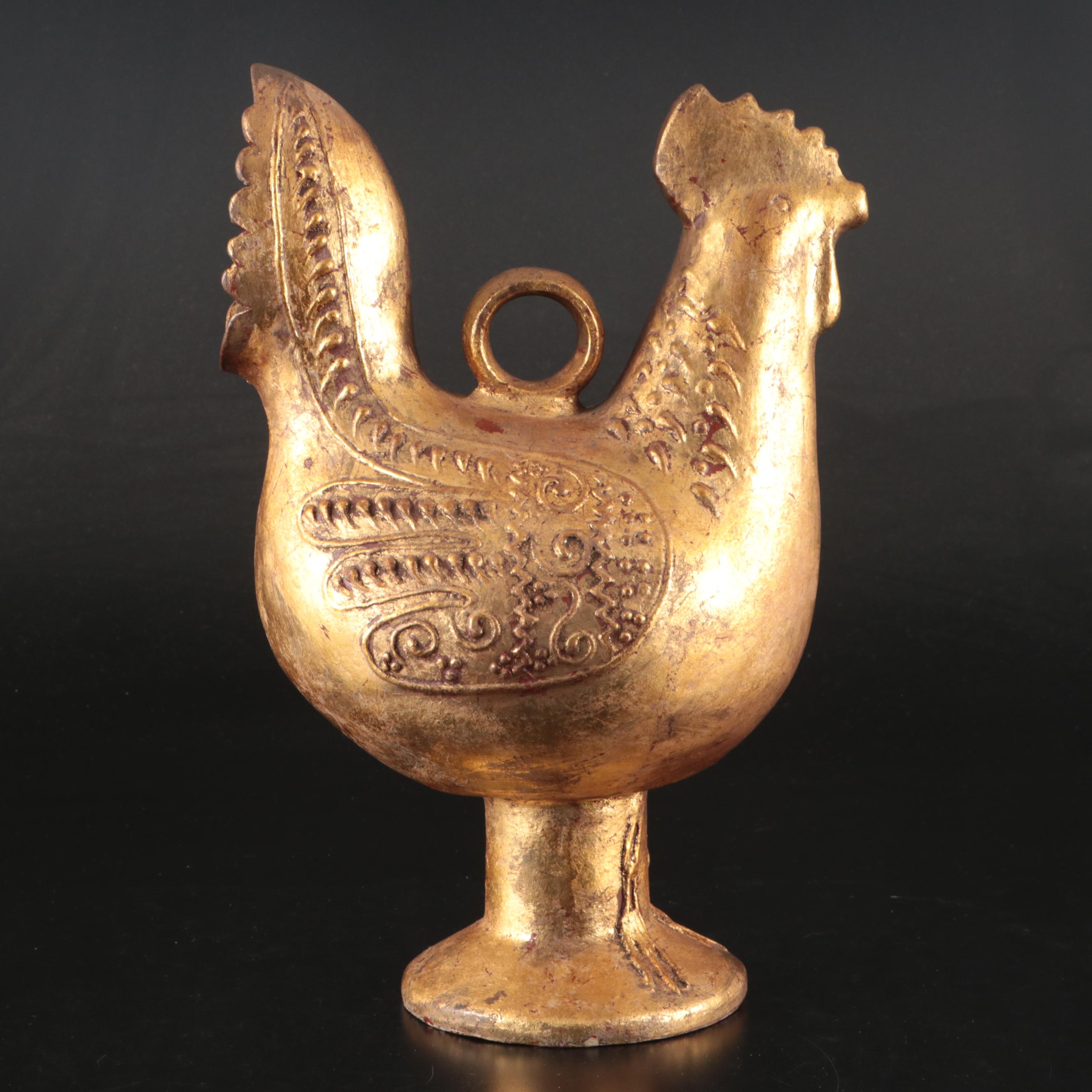Gilt Ceramic Rooster Watering Can