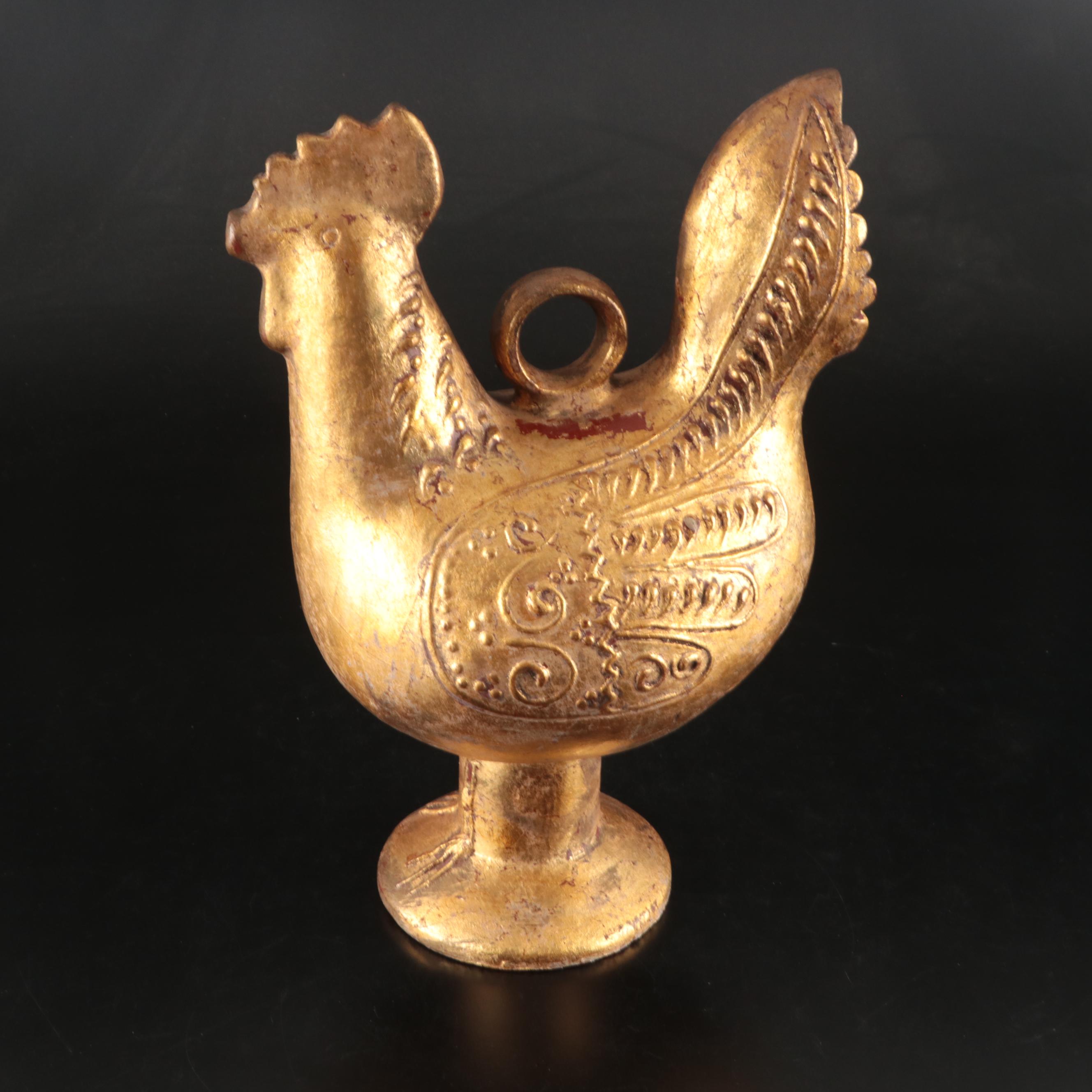 Gilt Ceramic Rooster Watering Can