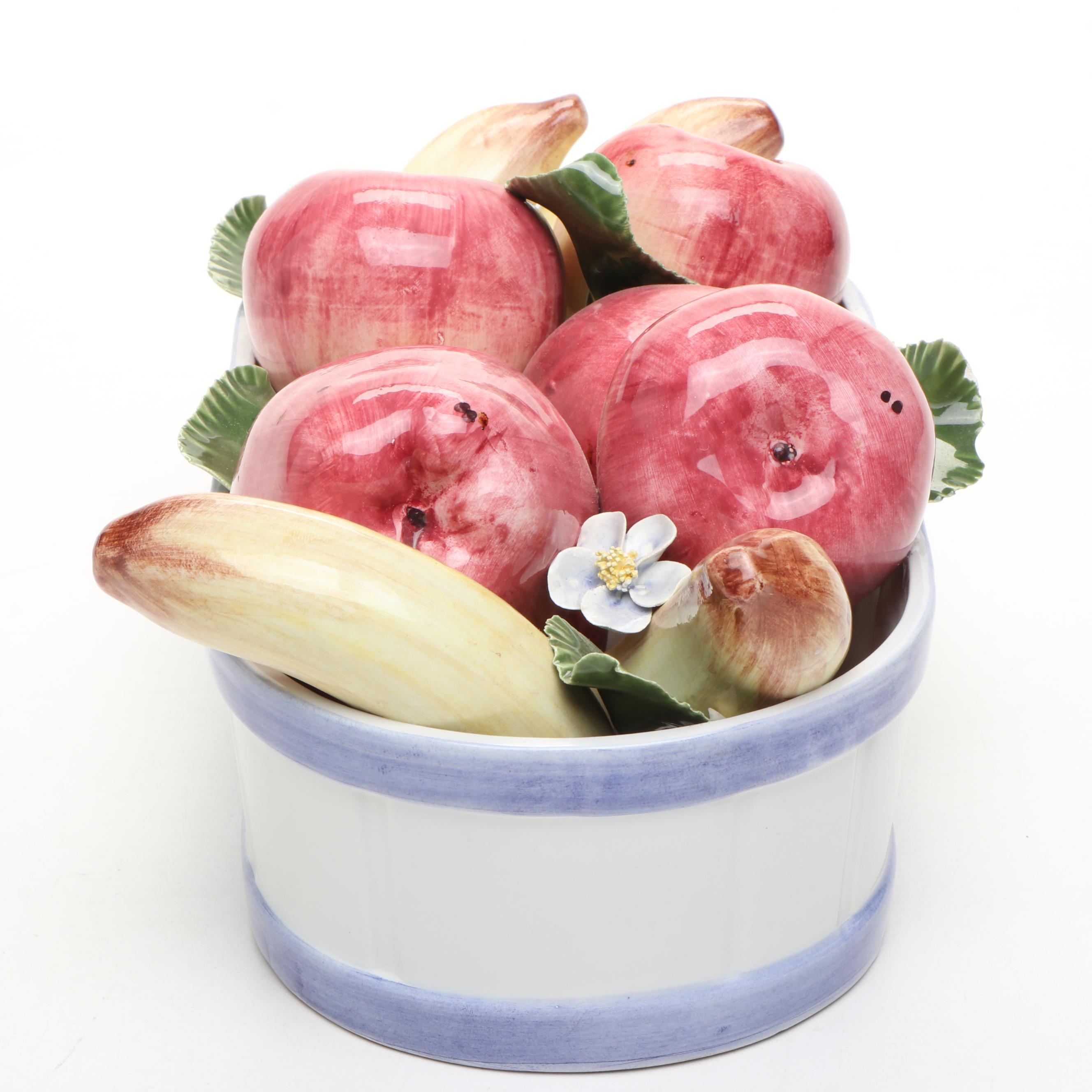 Italian Ceramic Fruit and Flower Bowl, Late 20th Century