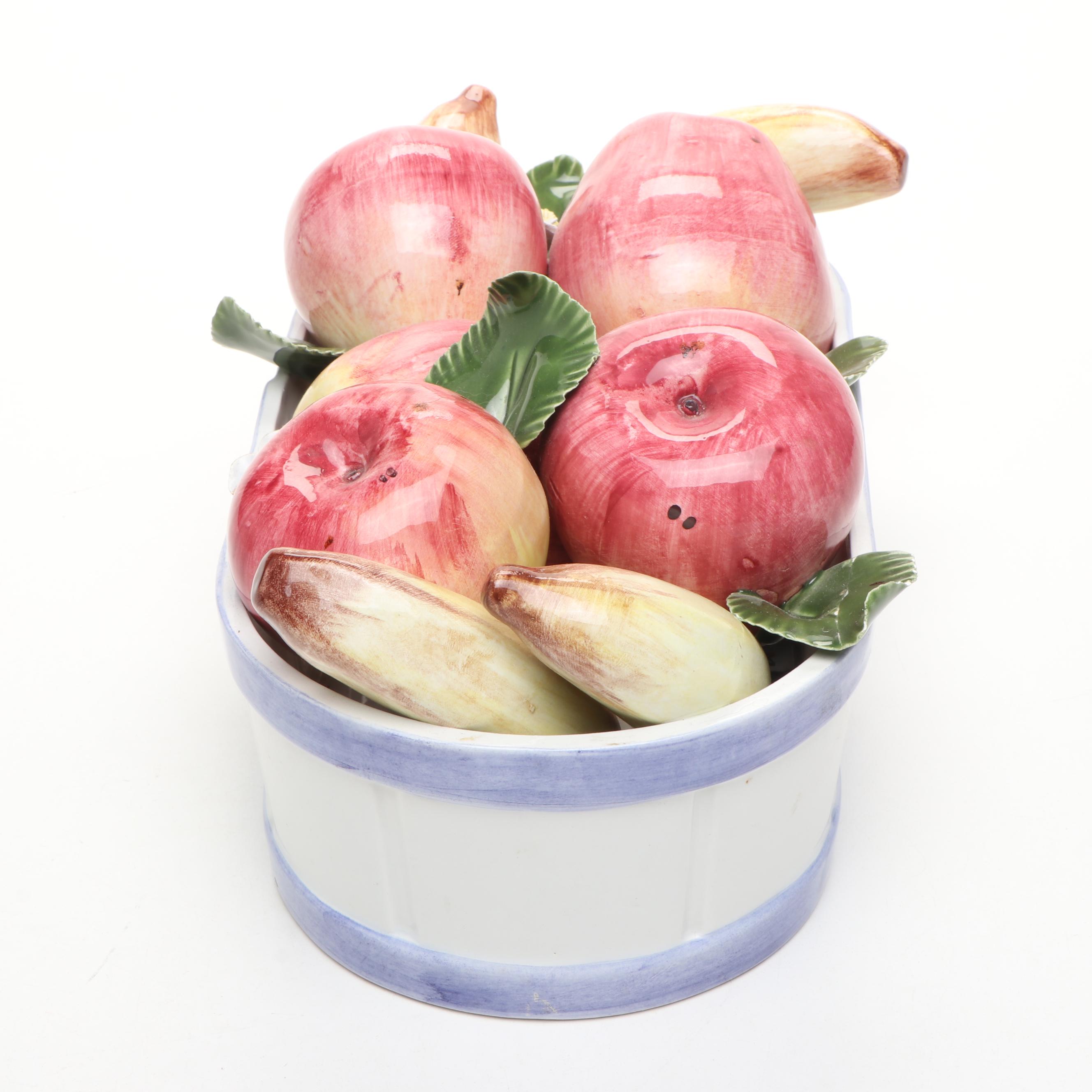 Italian Ceramic Fruit and Flower Bowl, Late 20th Century