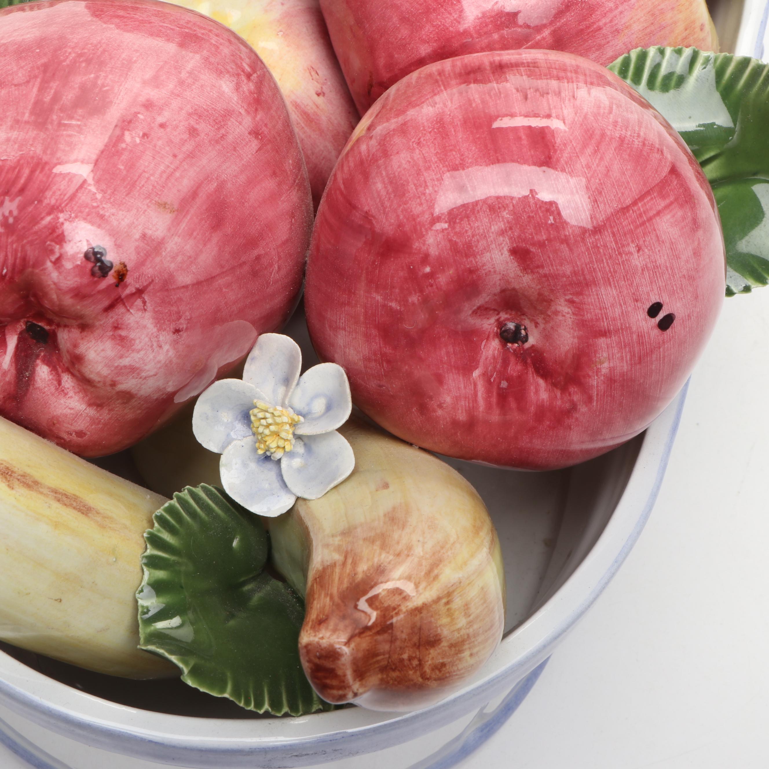 Italian Ceramic Fruit and Flower Bowl, Late 20th Century