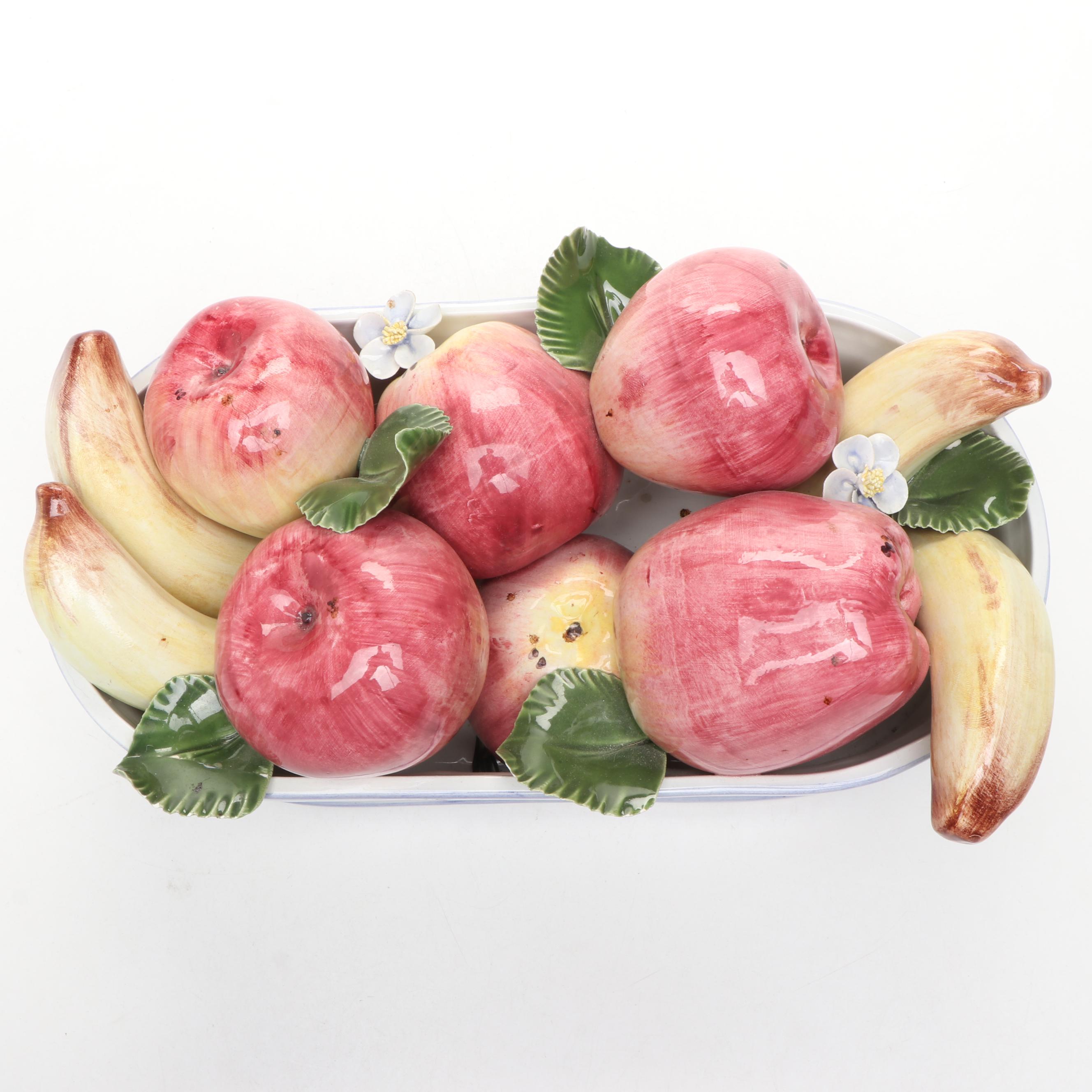 Italian Ceramic Fruit and Flower Bowl, Late 20th Century