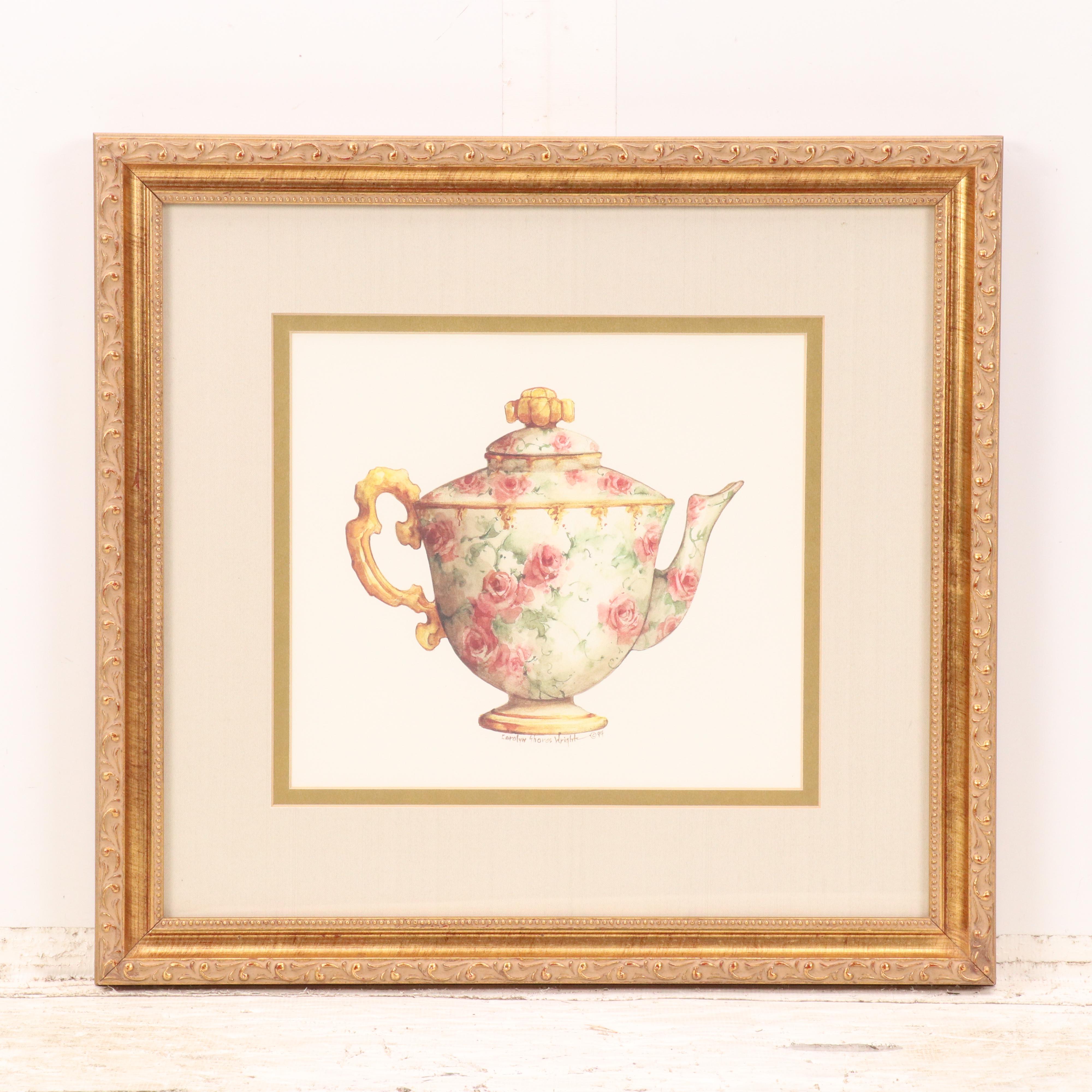 Offset Lithographs After Carolyn Shores Wright Teapot and Cups, Circa 1994