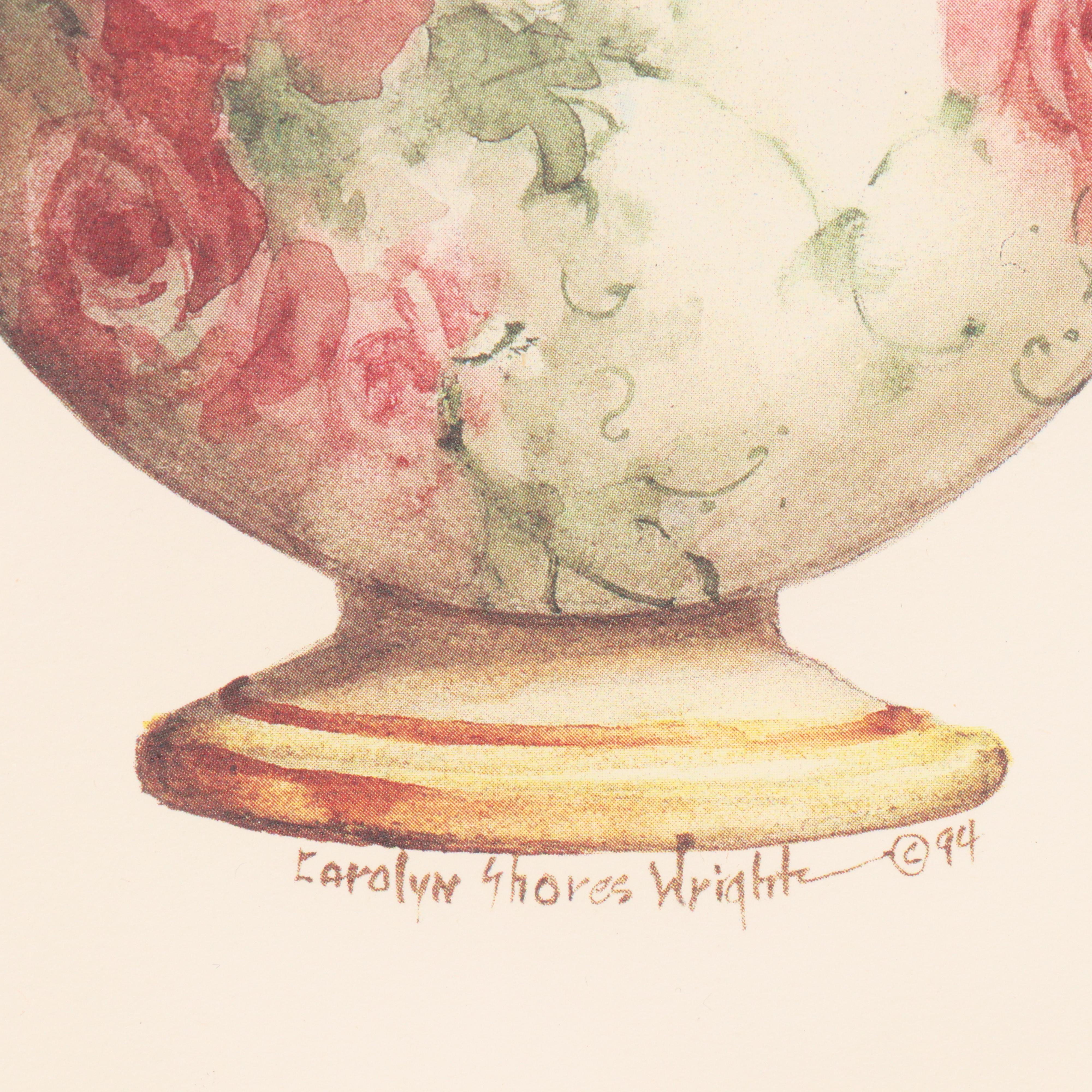 Offset Lithographs After Carolyn Shores Wright Teapot and Cups, Circa 1994