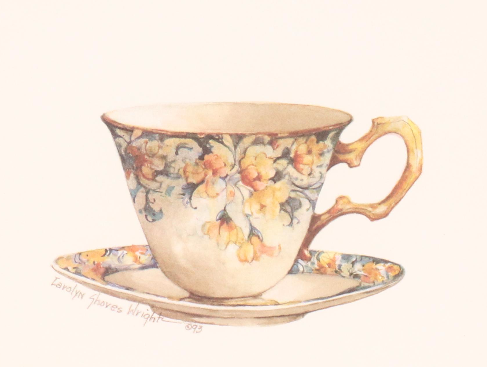 Offset Lithographs After Carolyn Shores Wright Teapot and Cups, Circa 1994