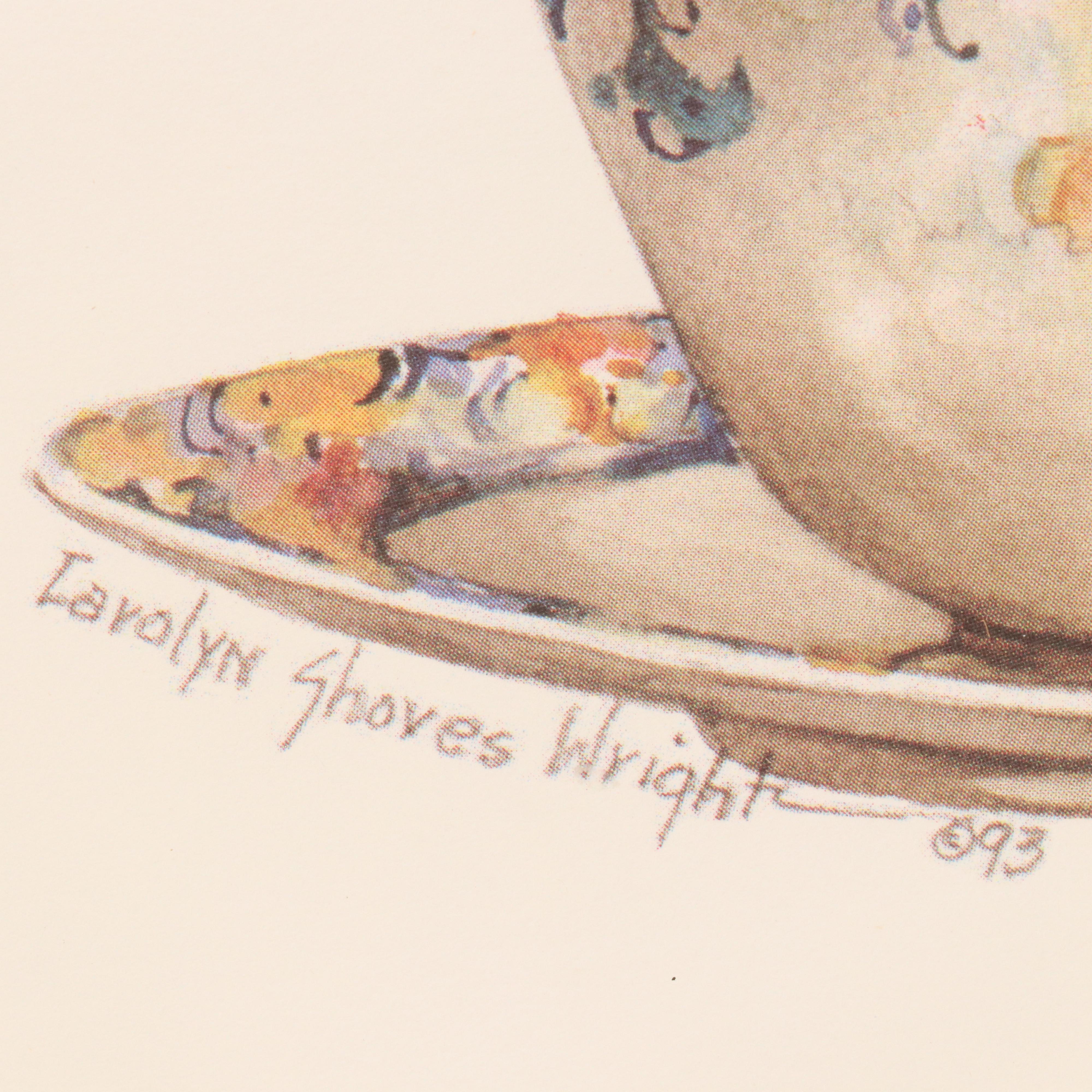 Offset Lithographs After Carolyn Shores Wright Teapot and Cups, Circa 1994