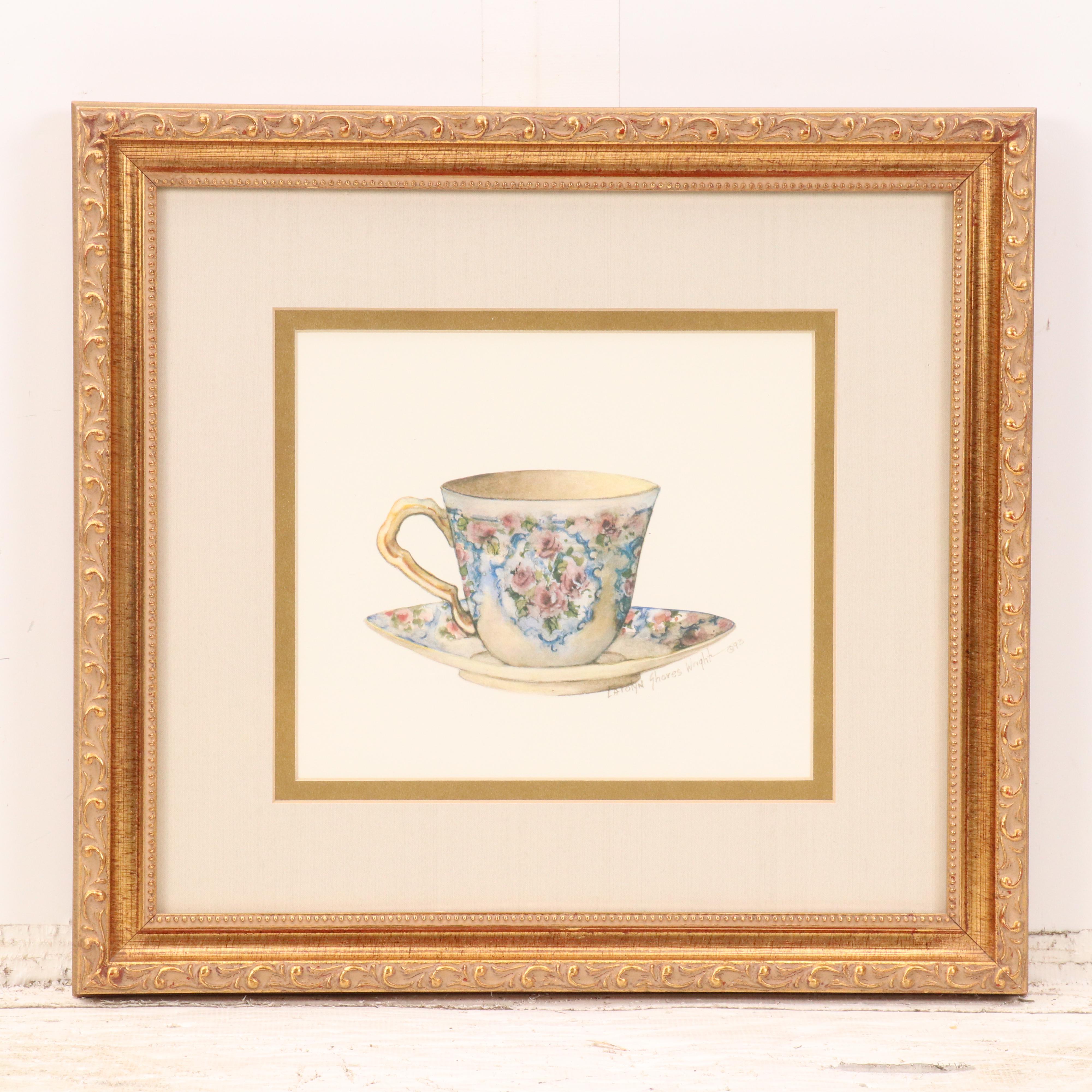 Offset Lithographs After Carolyn Shores Wright Teapot and Cups, Circa 1994