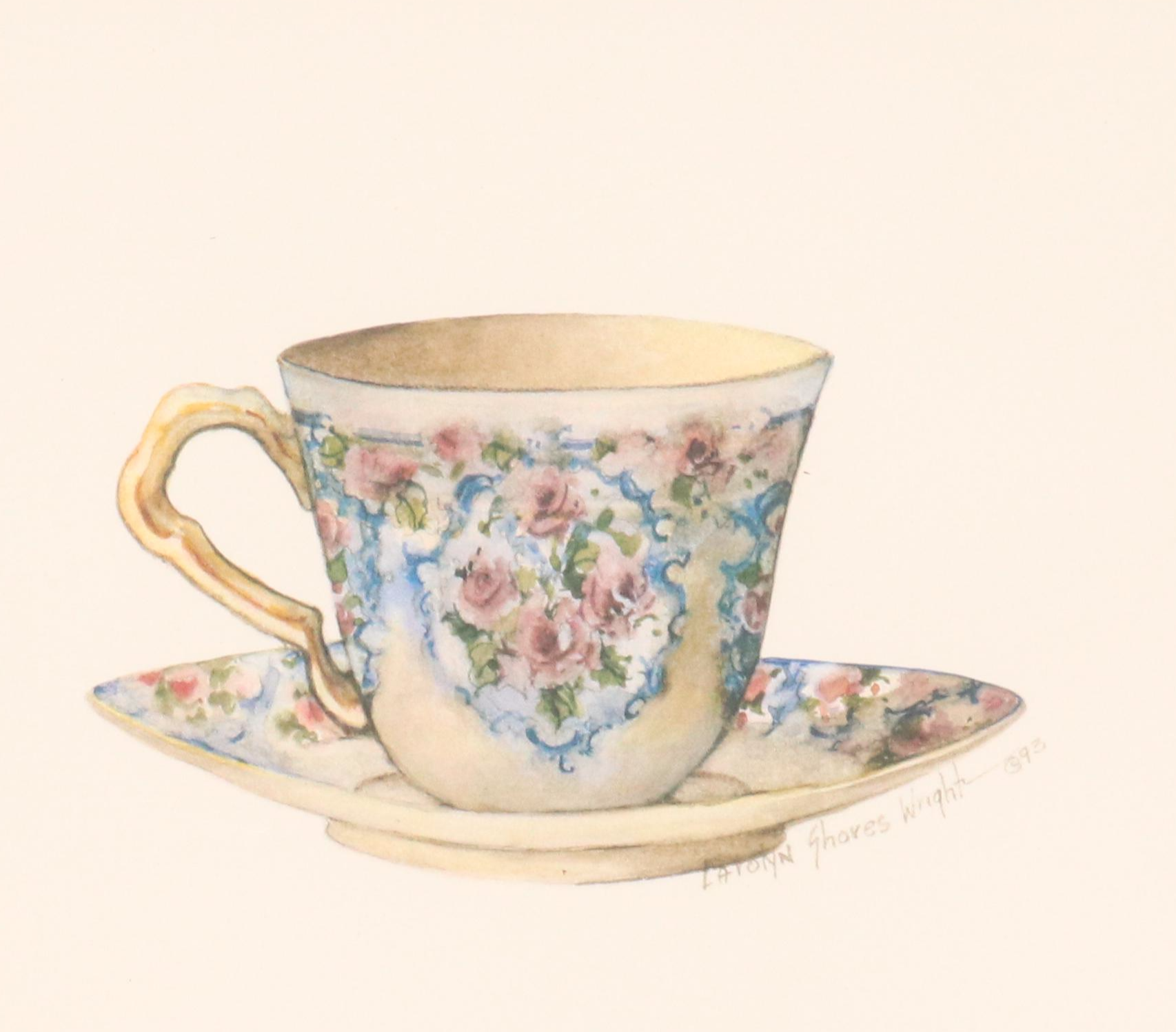 Offset Lithographs After Carolyn Shores Wright Teapot and Cups, Circa 1994