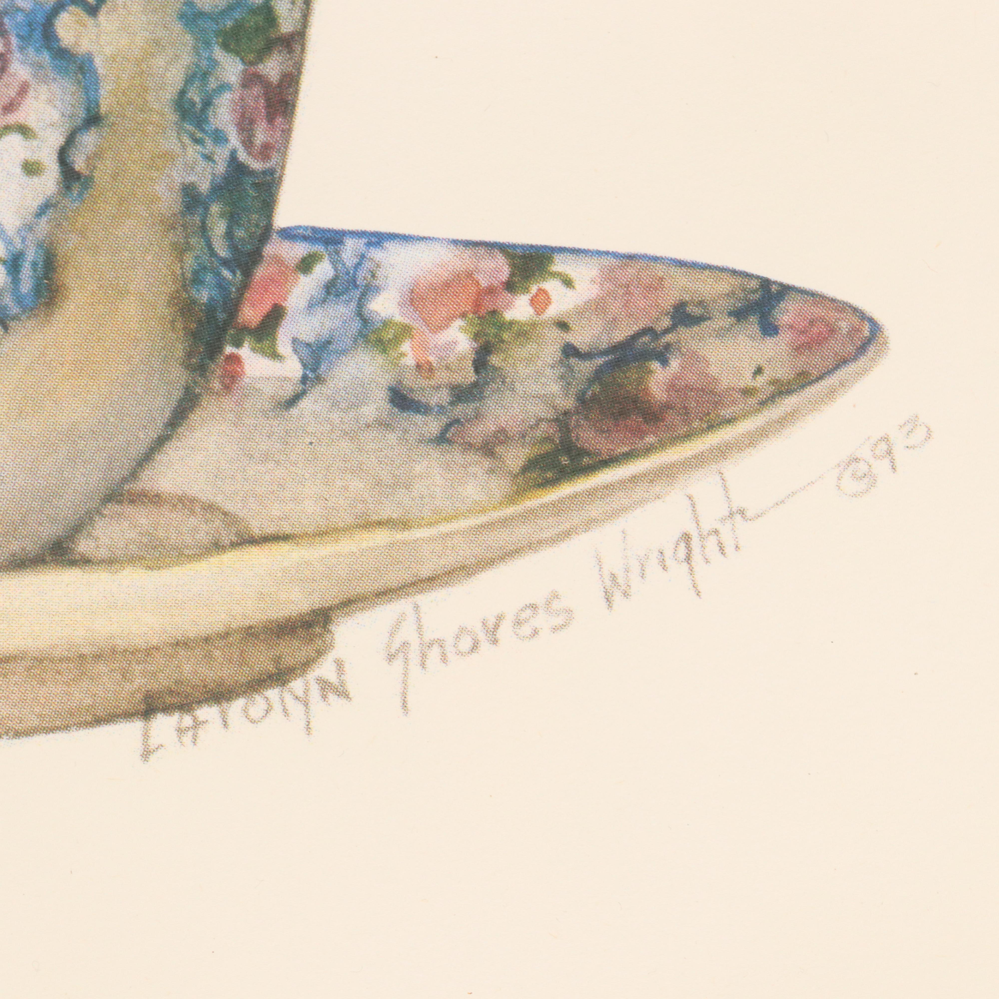 Offset Lithographs After Carolyn Shores Wright Teapot and Cups, Circa 1994