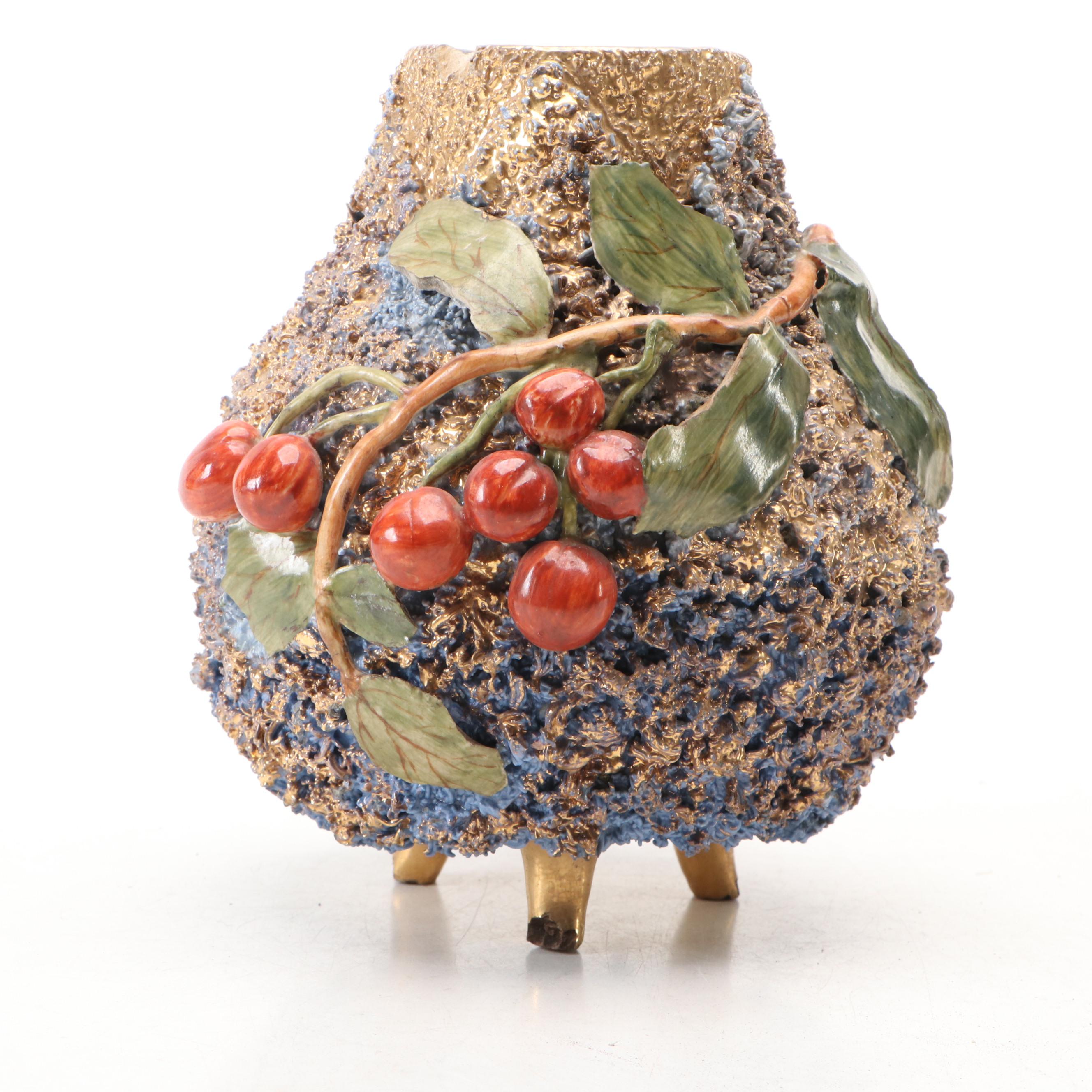 Barbotine Majolica Vase, Late 19th to Early 20th Century