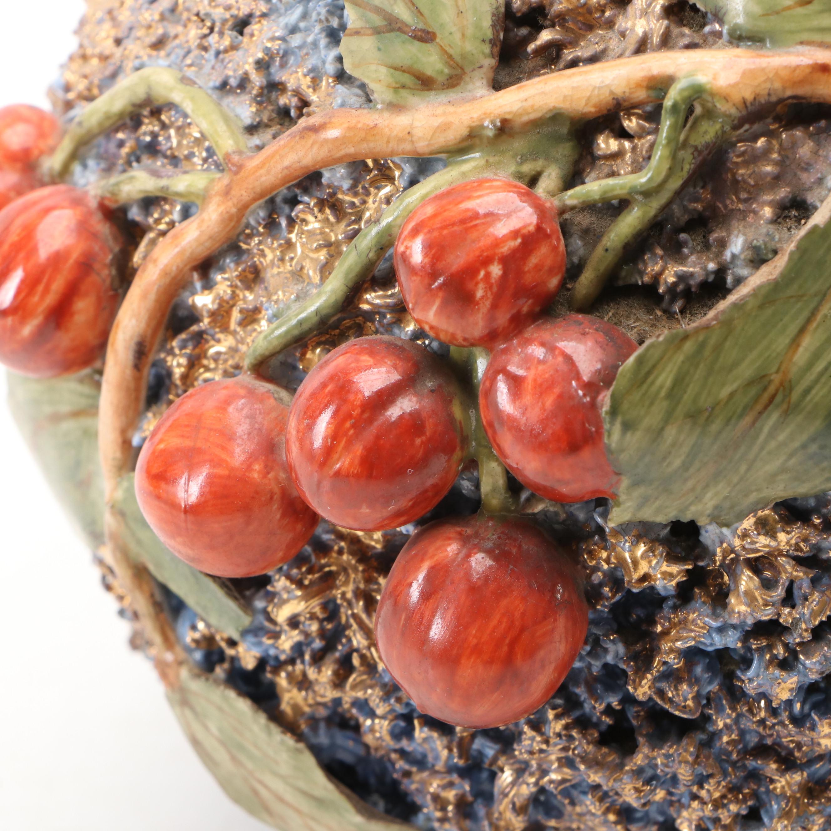 Barbotine Majolica Vase, Late 19th to Early 20th Century