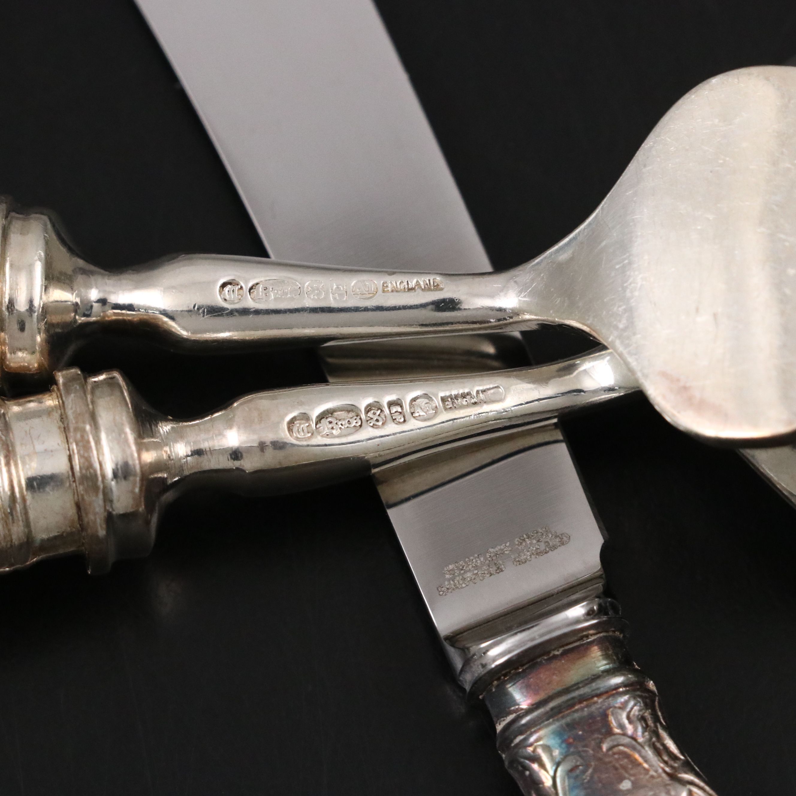 English Victorian Style Mother-of-Pearl and Silver Plate Handled Flatware