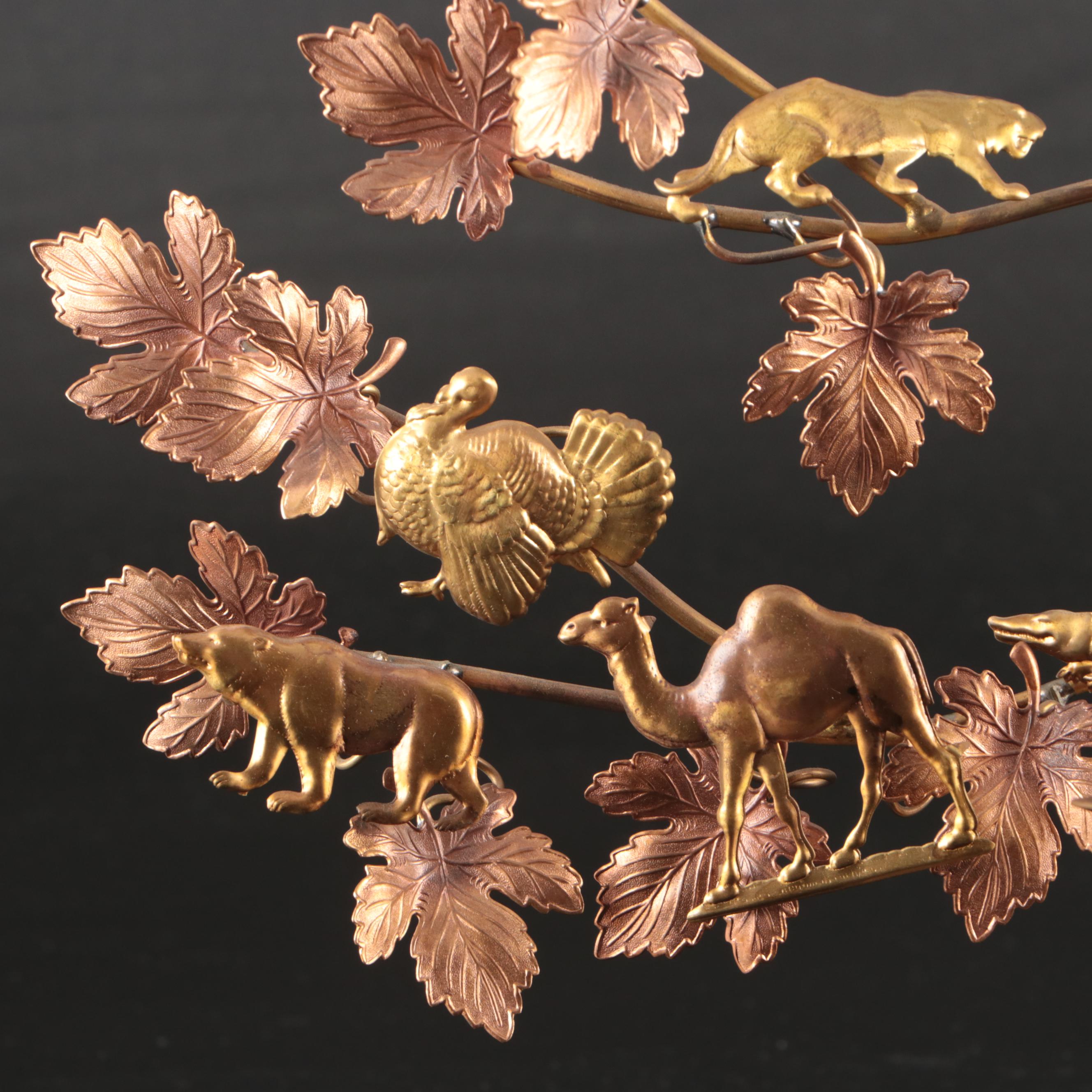 Brass Maple Tree and Animals Candle Holder