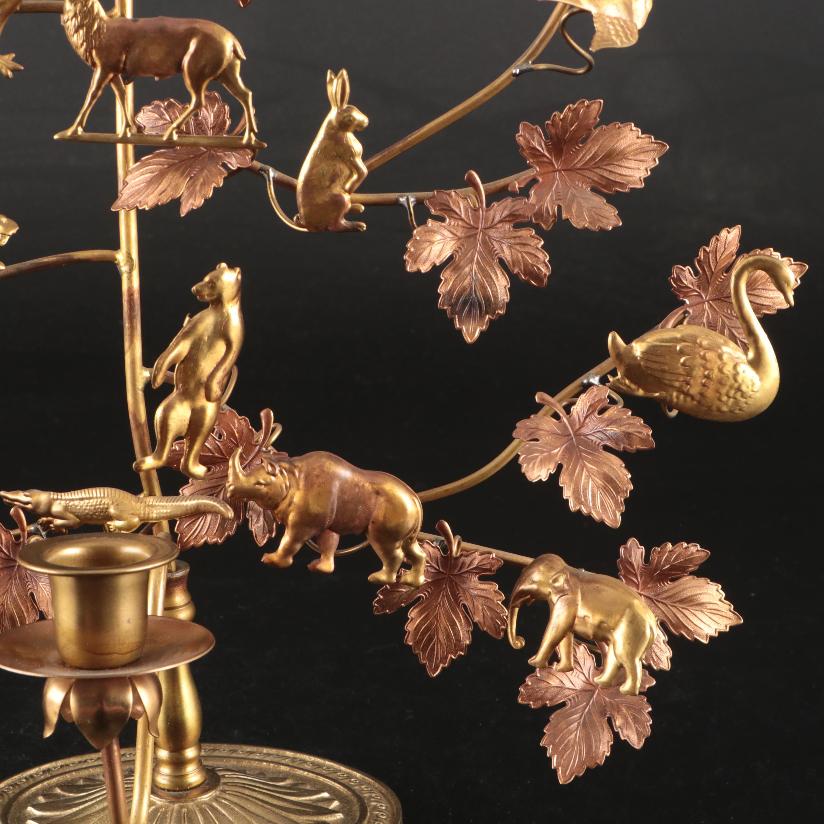 Brass Maple Tree and Animals Candle Holder