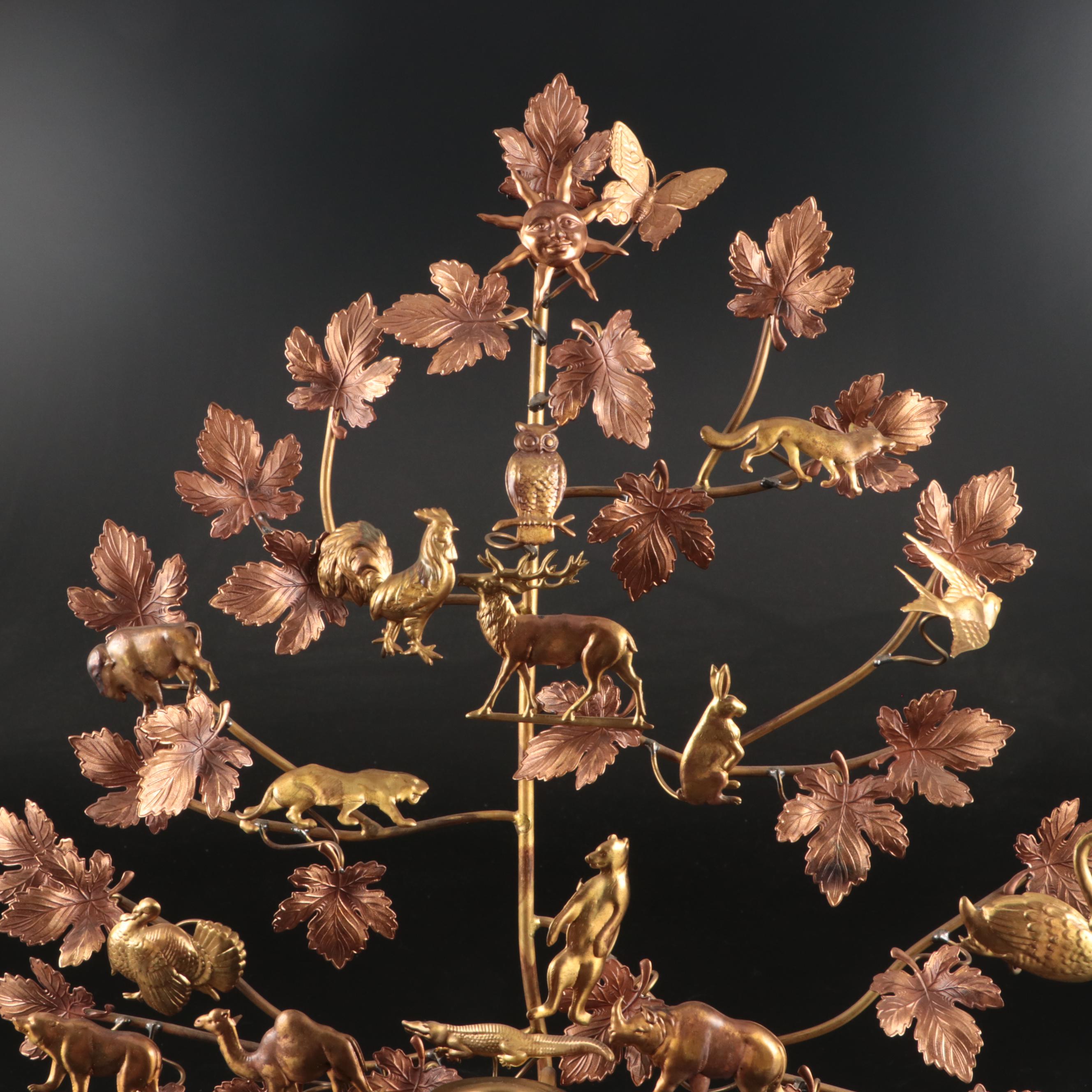 Brass Maple Tree and Animals Candle Holder