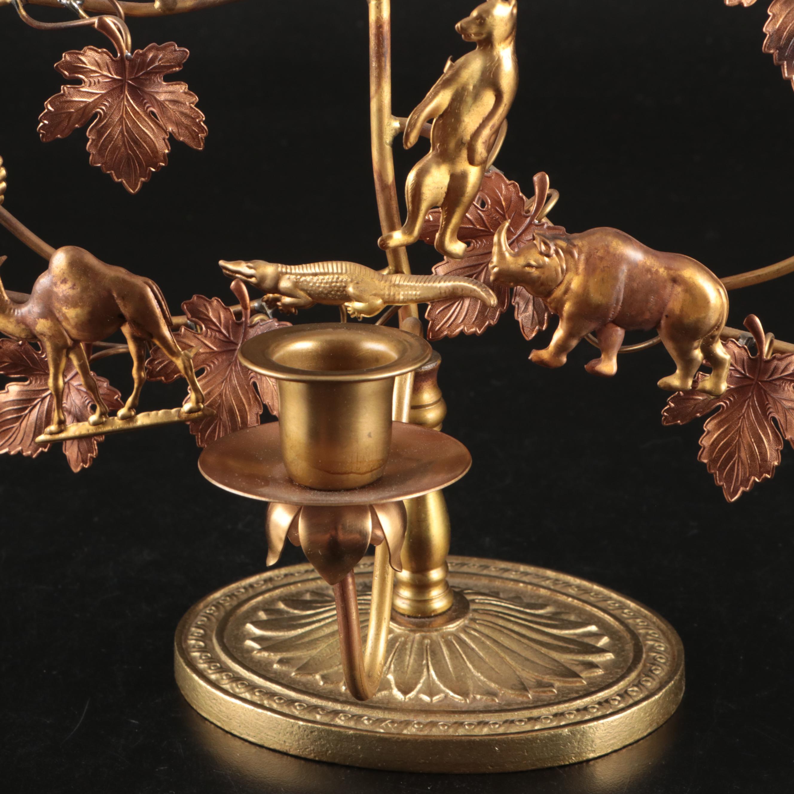 Brass Maple Tree and Animals Candle Holder