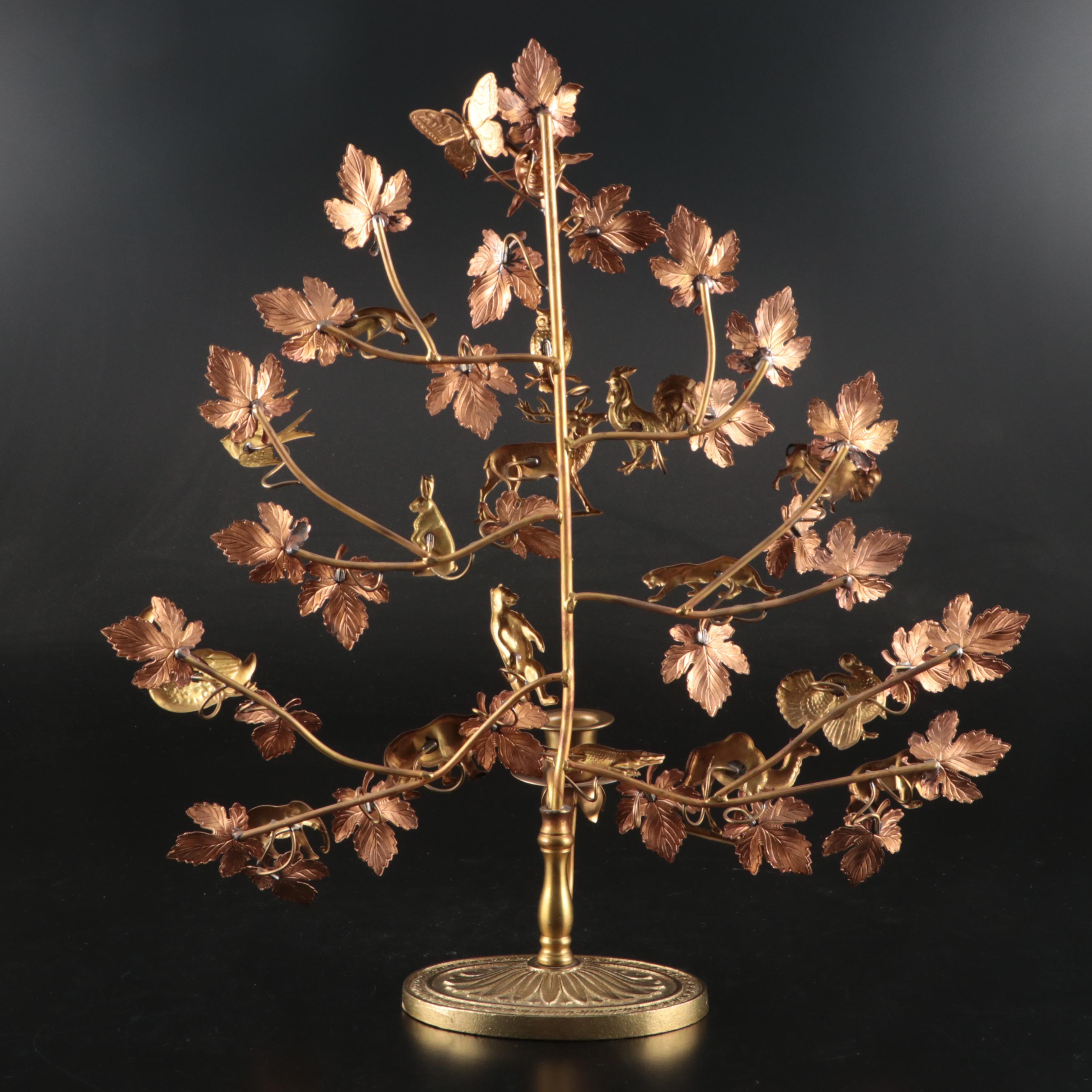 Brass Maple Tree and Animals Candle Holder
