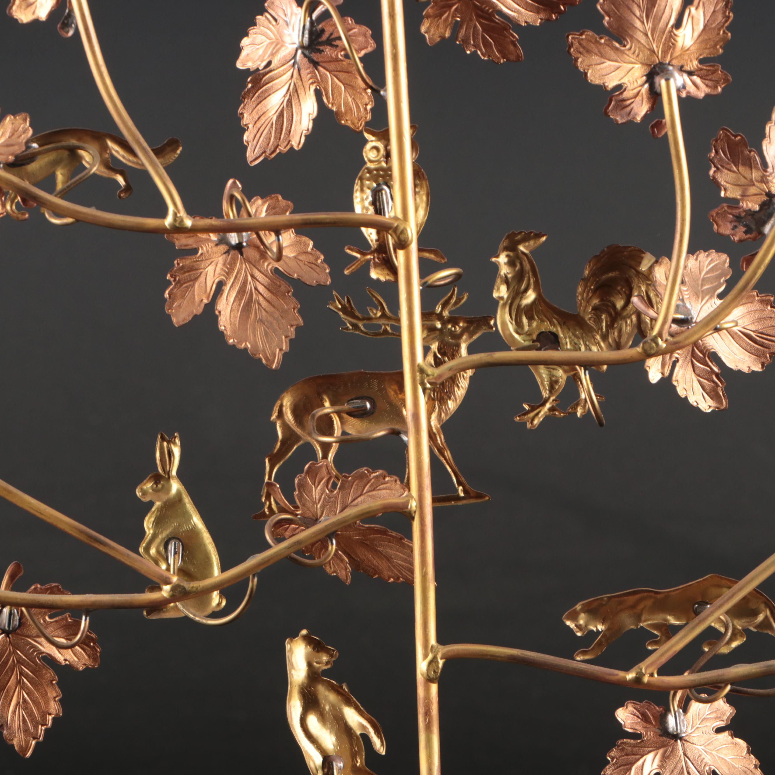 Brass Maple Tree and Animals Candle Holder