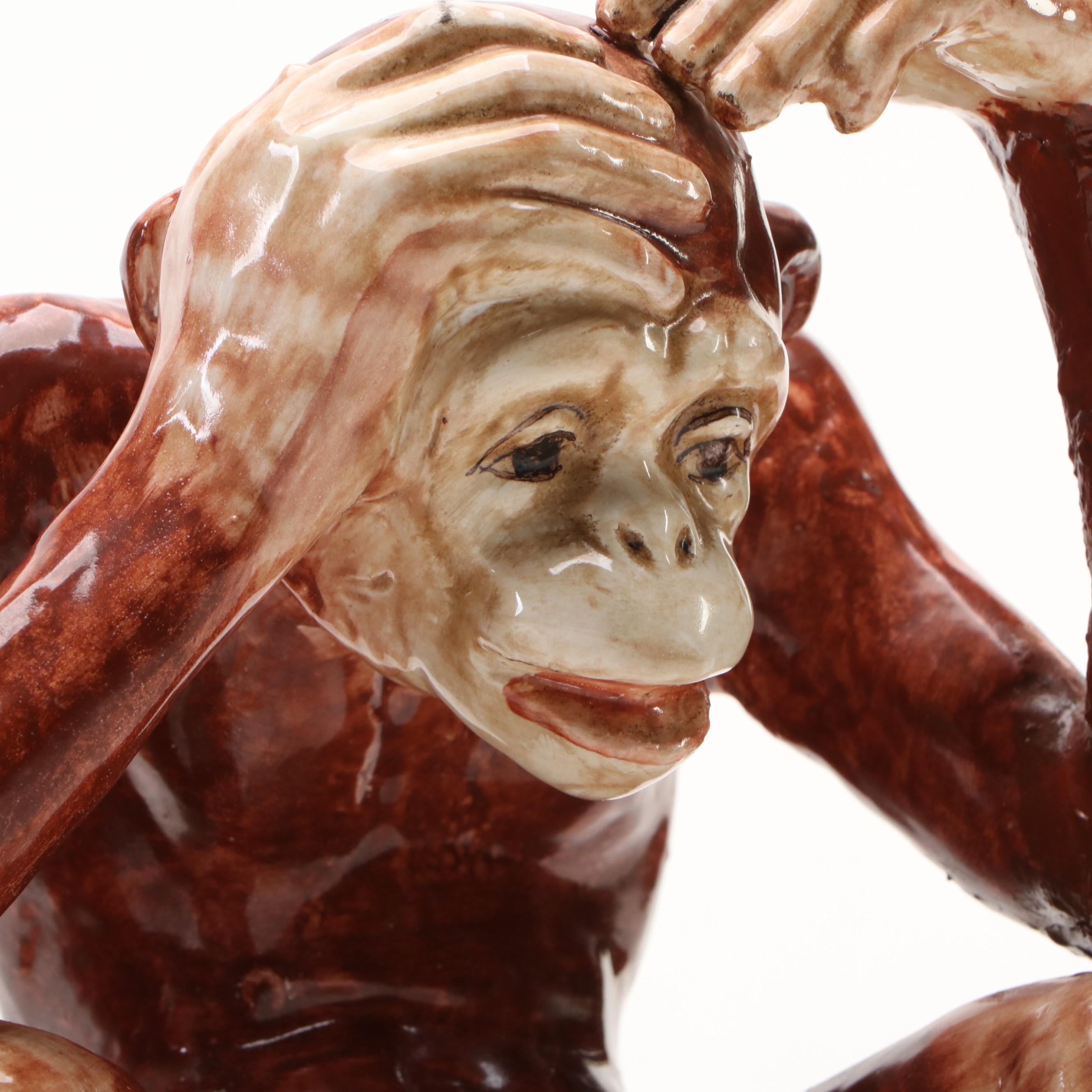 Italian Majolica Monkey Bookends, Mid to Late 20th Century