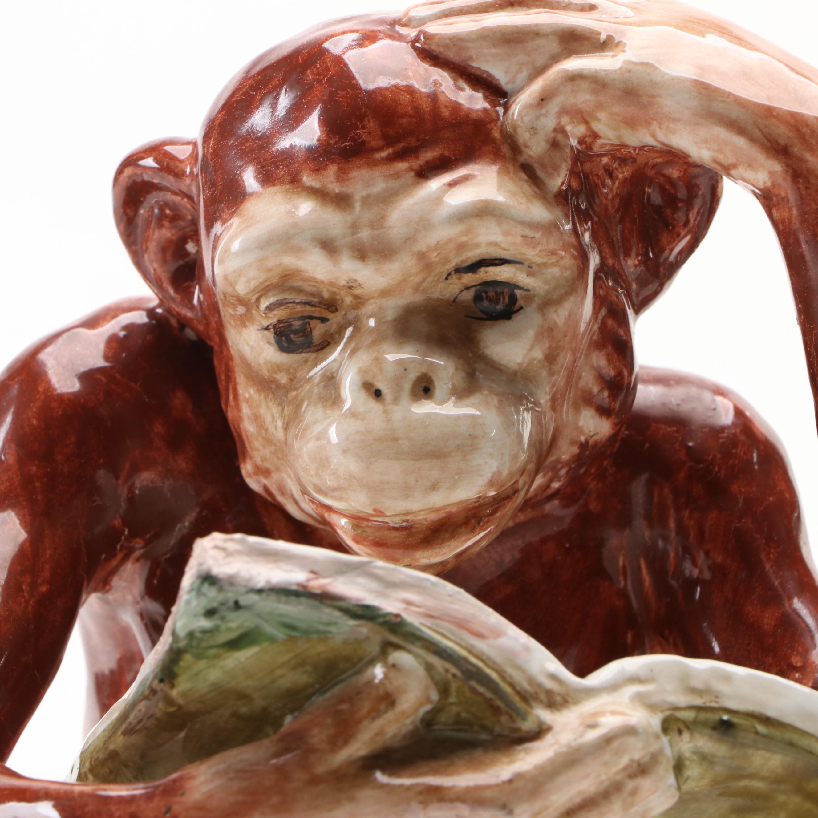 Italian Majolica Monkey Bookends, Mid to Late 20th Century