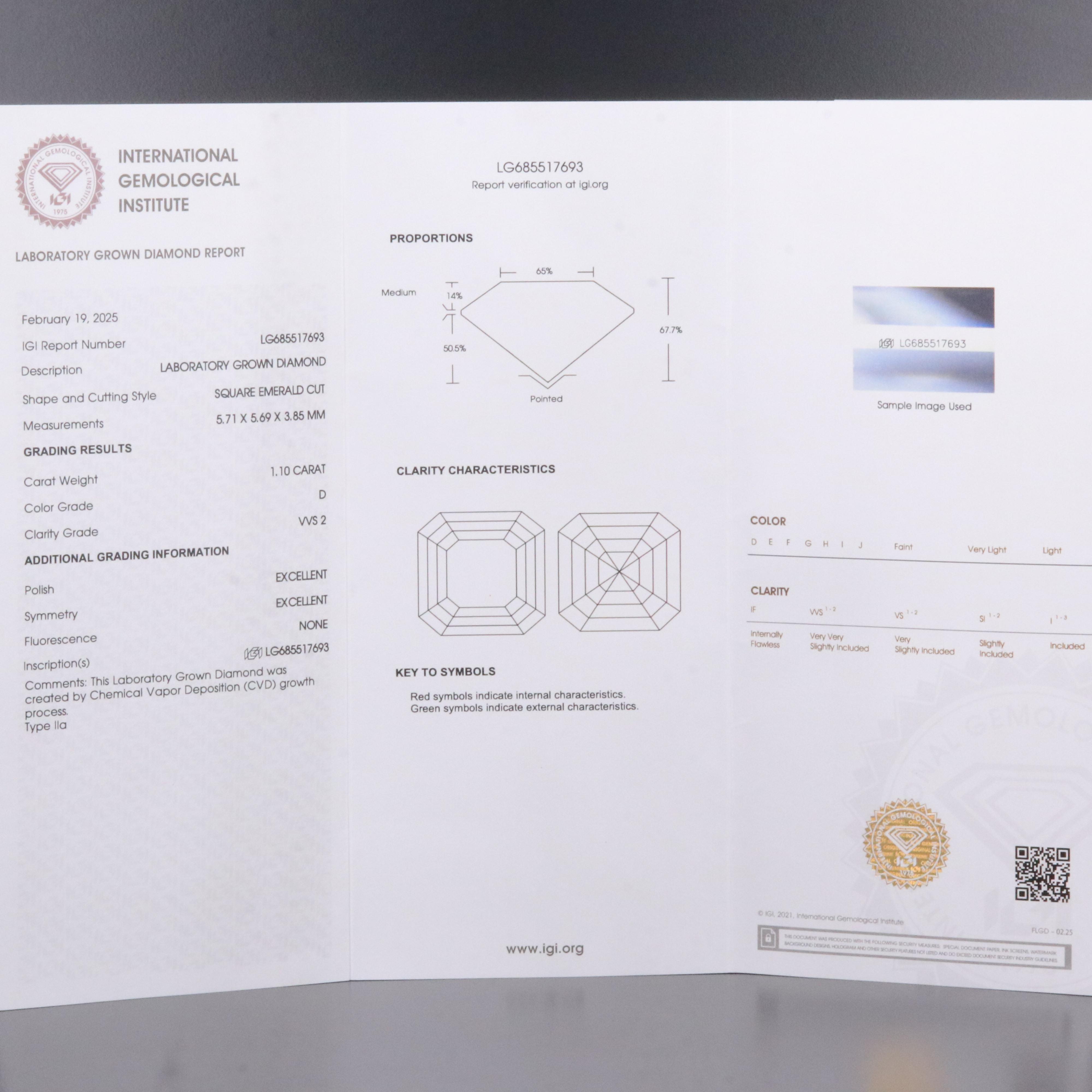 Loose 1.10 CT Lab Grown Diamond with IGI Report
