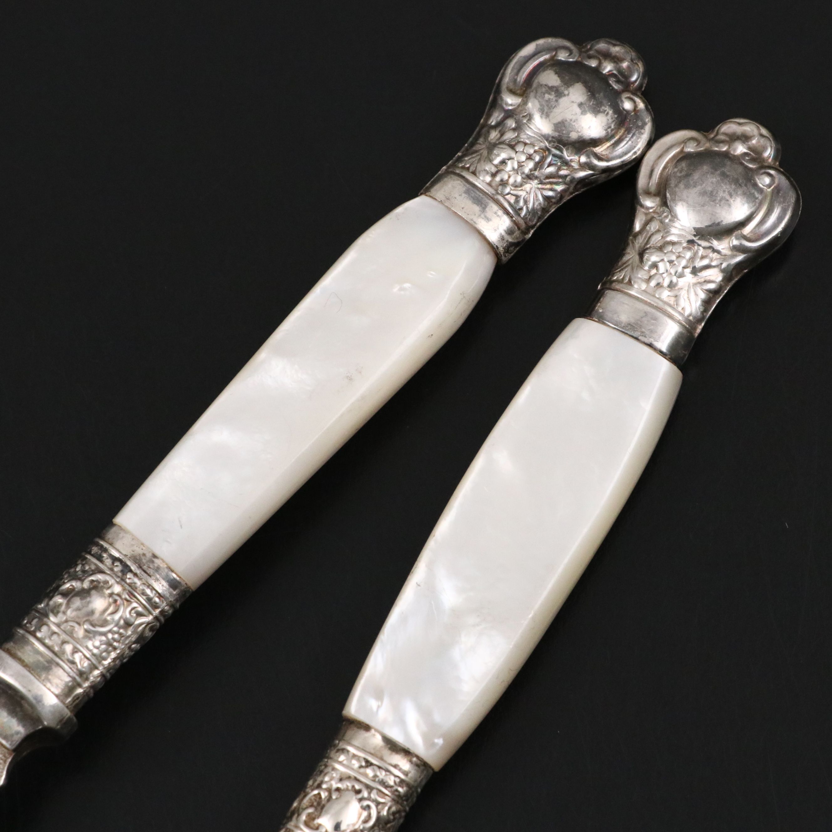 English Mother-of-Pearl and Silver Plate Serving Utensils