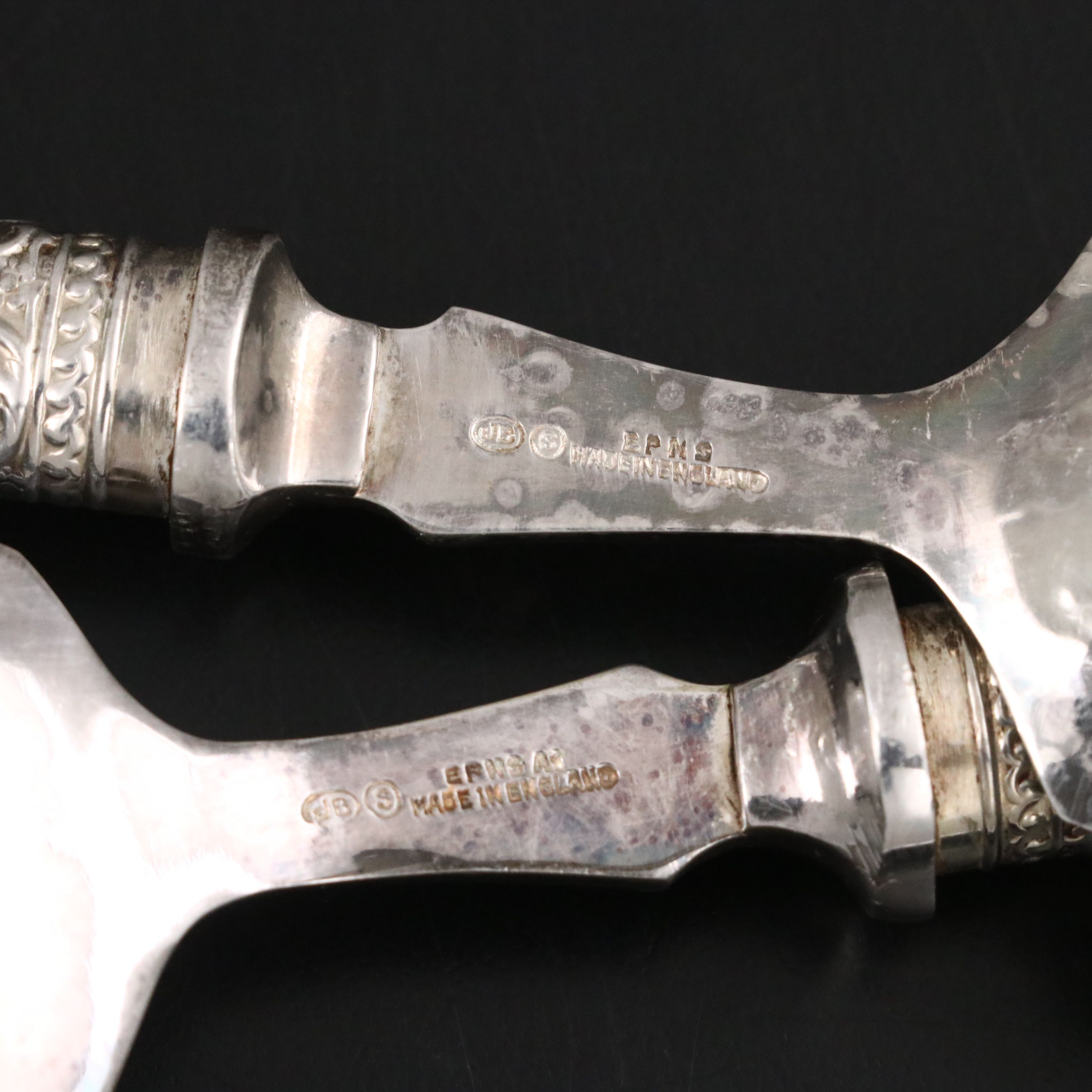 English Mother-of-Pearl and Silver Plate Serving Utensils